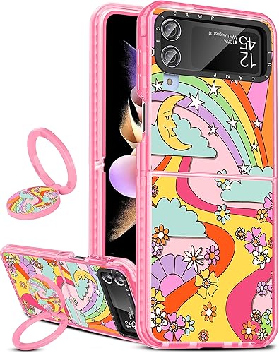 Miniatura 1 de Toycamp Funda para teléfono Galaxy A54 0.18 oz con soporte de anillo lindo arco iris, sol, luna, río, flores, diseño de grafiti de dibujos animados,