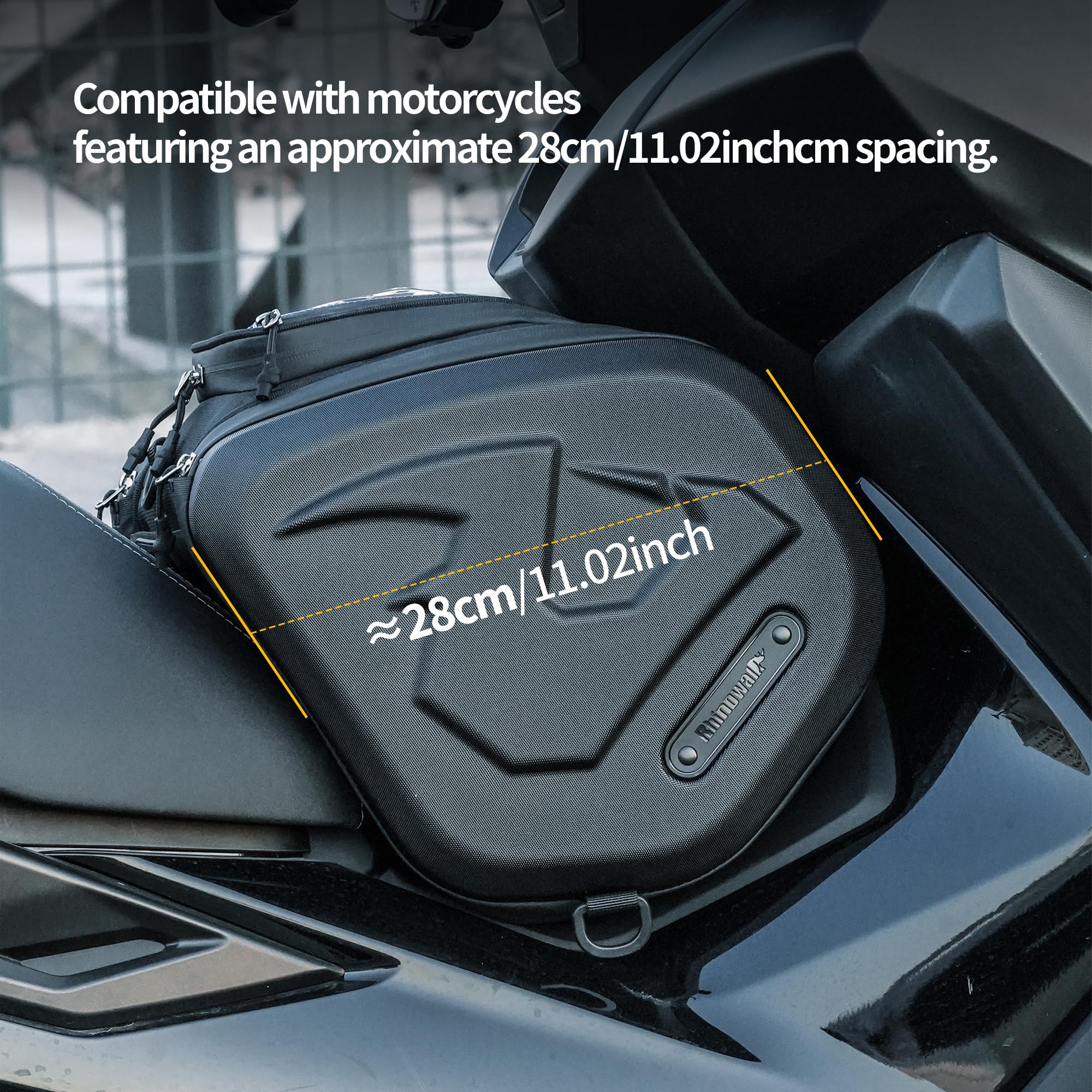 Rhinowalk Sacoche tunnel pour scooter, coque rigide en ABS, 16 l, sac de moto avec tunnel central, avec compartiment pour écran tactile, poignée de transport, bandoulière et housse de pluie