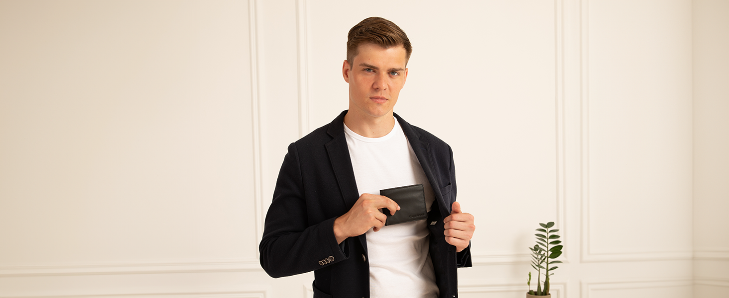 Romano Portafoglio Uomo In Pelle Con Protezione RFID - Verticale Nero - Nuovo Con Etichette