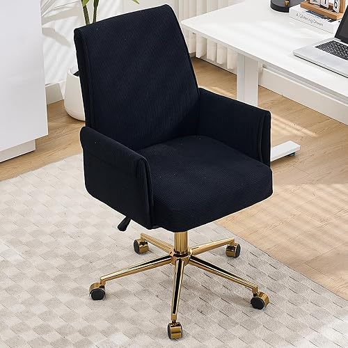 Miniatura 9 de YITAI Stripes Velvet 360°Swivel Desk Chair, Modern Height Adjustable Home Office Armchair with Gold Base and Wheels for Vanity, Comfy Computer Chair