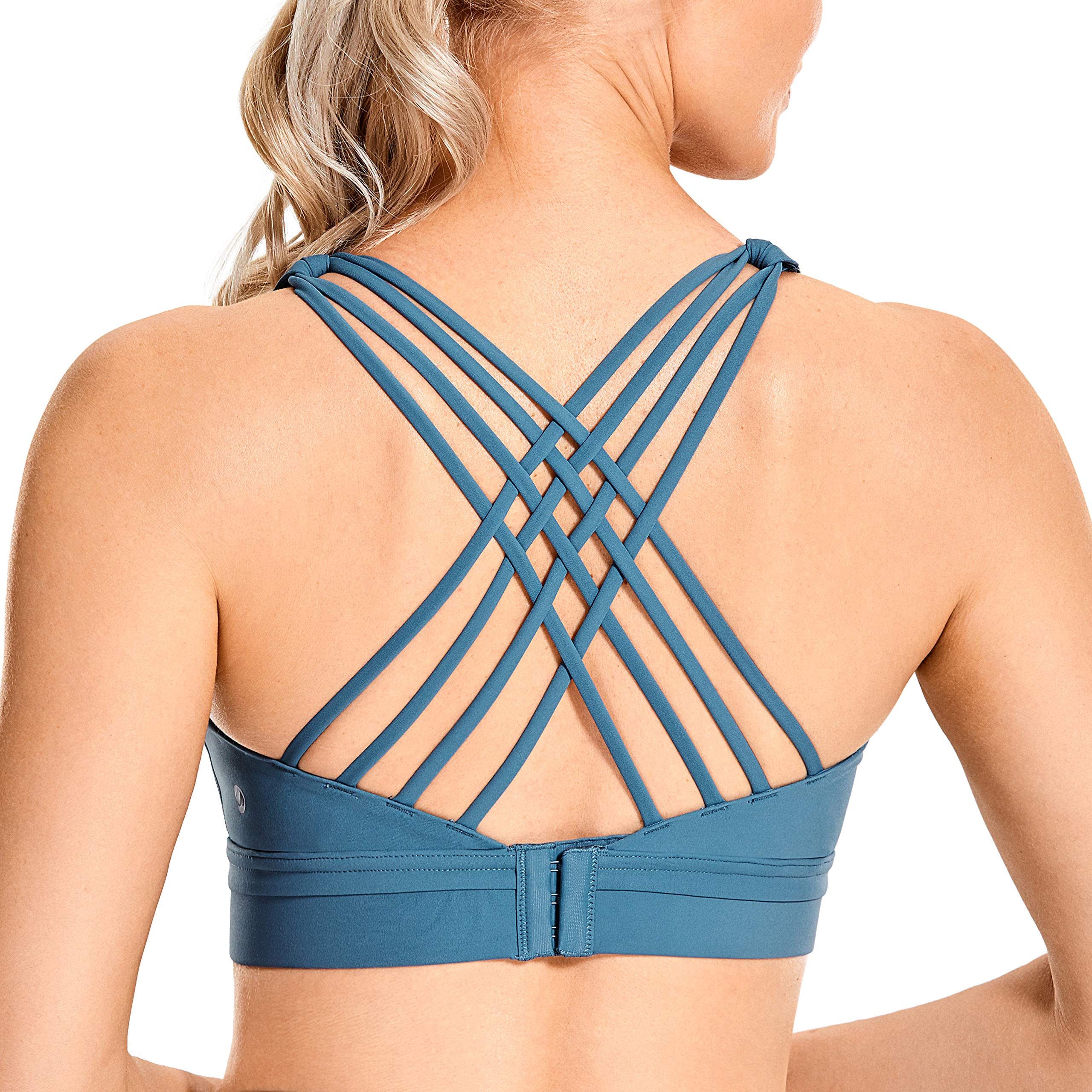 CRZ YOGA Women's Strappy Sports Bras Back Closure Criss Cross Adjustable Wirefree Padded Yoga Bra Workout Tops