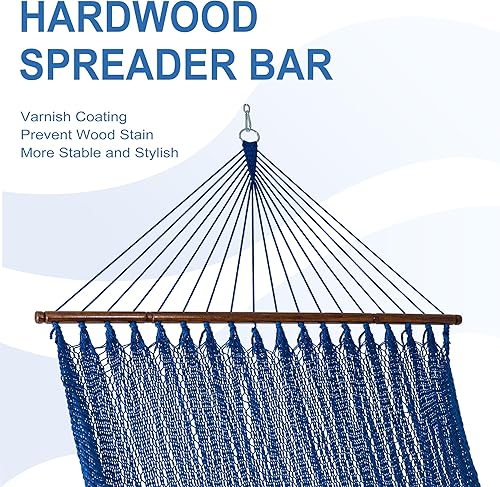 Miniatura 4 de Lazy Daze Hammocks Hamaca doble de cuerda caribeña de 10.5 pies para 2 personas, hamaca de poliéster tejida a mano con barras separadoras, para