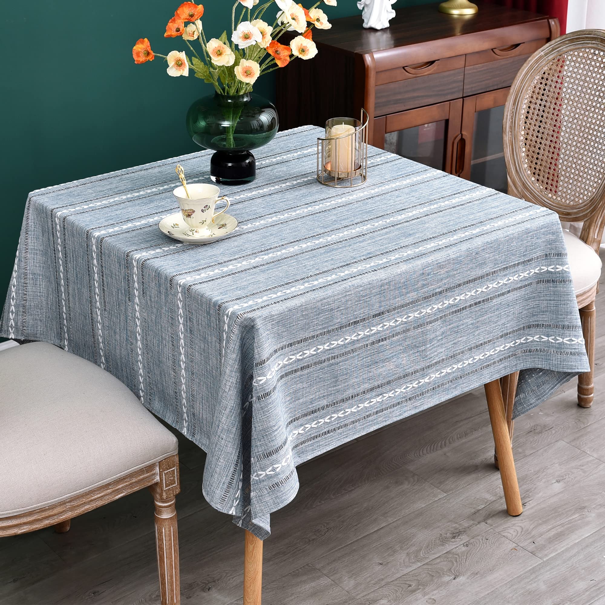 NEWISHER Bauernhaus-Tischdecke Aus Leinen – Bestickte Quadratische Decke 178x178 Cm Für Esstisch & Deko