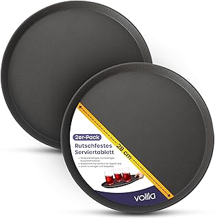 volila Schwarzes Rundtablett - 28cm (2er Pack) Gummiertes rutschfestes Serviertablett für Speisen und Getränke - Spülmaschinenfestes rundes Serviertablett für Partys, Zuhause, Bars & Restaurants