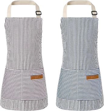 2 Pack Stripes Kids Apron, Kids Cooking Aprons with 2 Pockets, Cute Kids Aprons for Cooking Adjustable