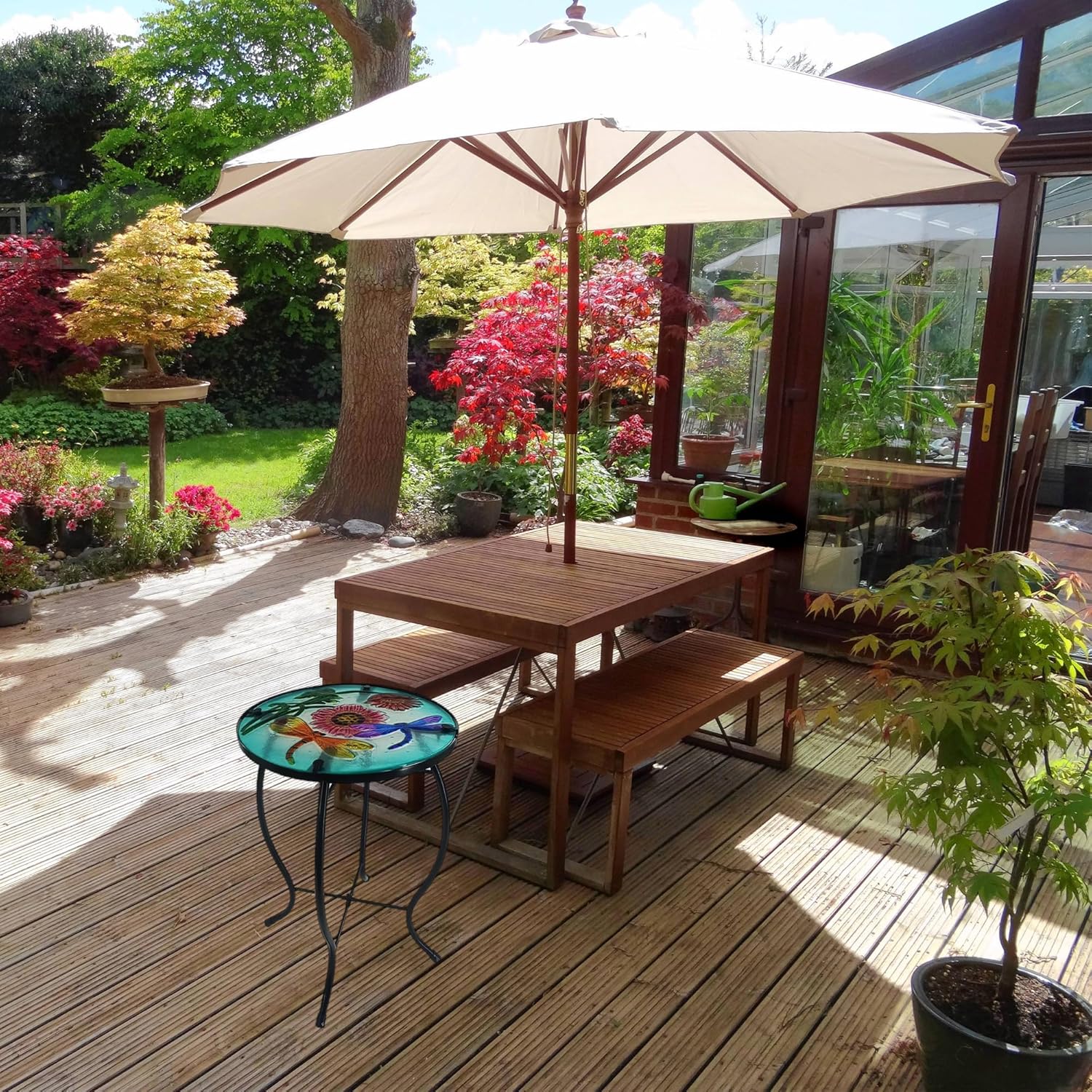 Outdoor Side Table Dragonfly Round Small Patio Accent Table Indoor End Table for Yard, Garden, Living Room, Bistro Balcony or Lawn