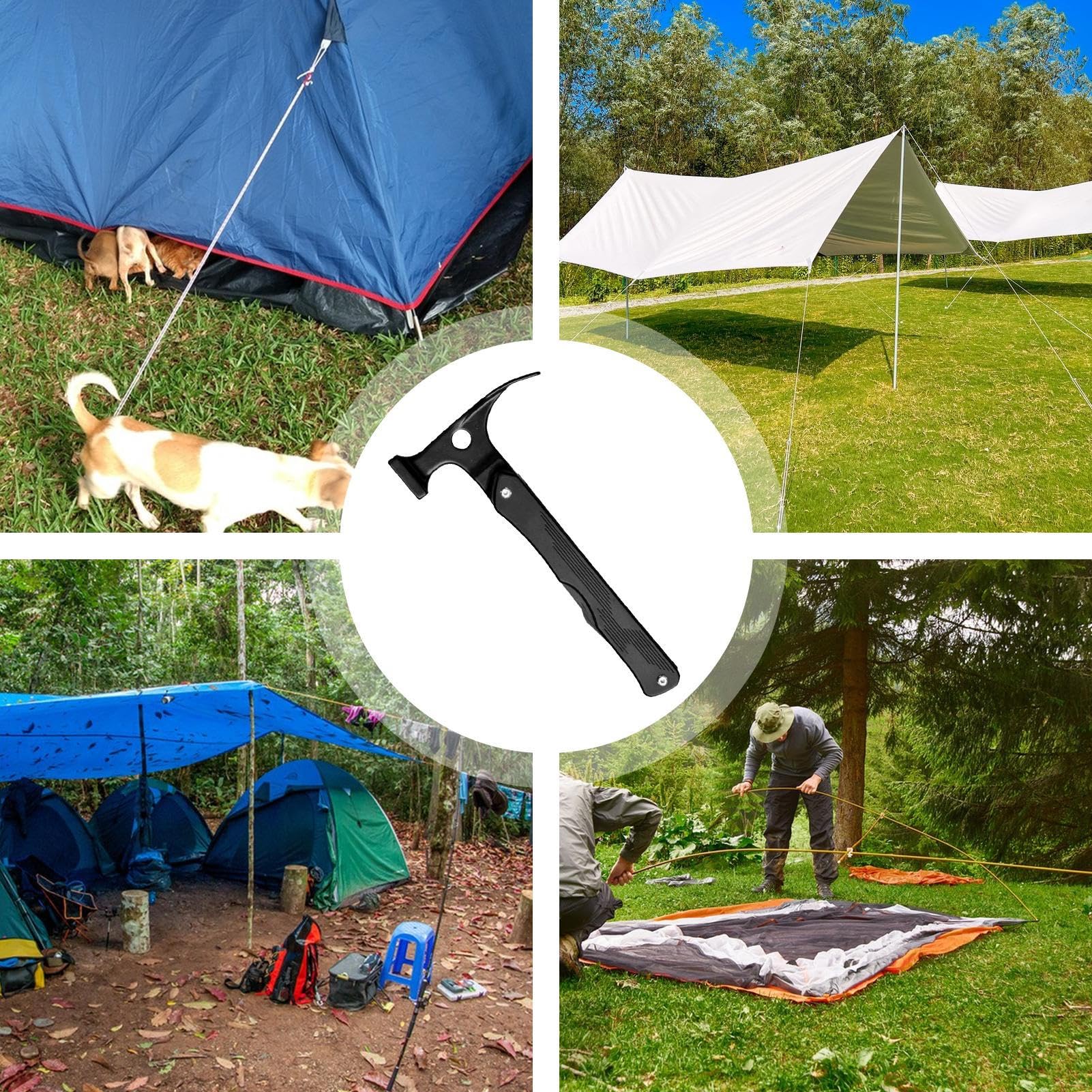 Zelthammer, Camping Hammer | Camping -Zelt Aluminiumhammer für Einsätze | Hochleistungs-Metall-Handwerkzeug mit nicht rutschem ergonomischem Griff zum Graben, Nageln, Ziehen