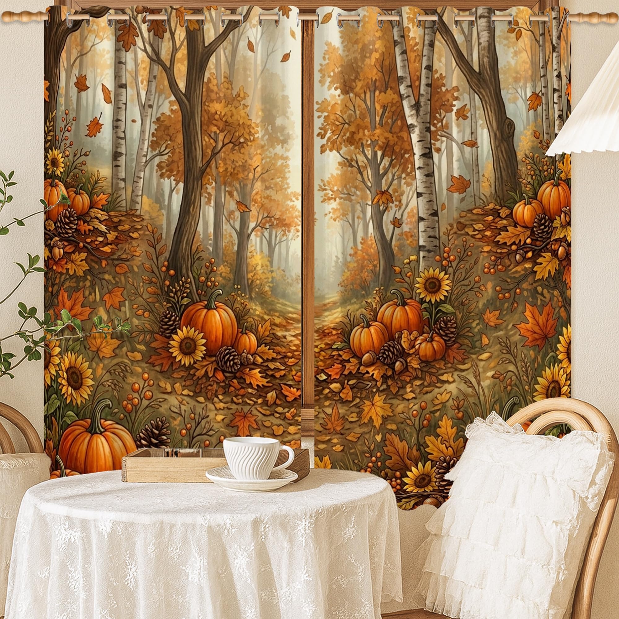 Rideau occultant orange automne infroissable pour décoration de fenêtre de chambre