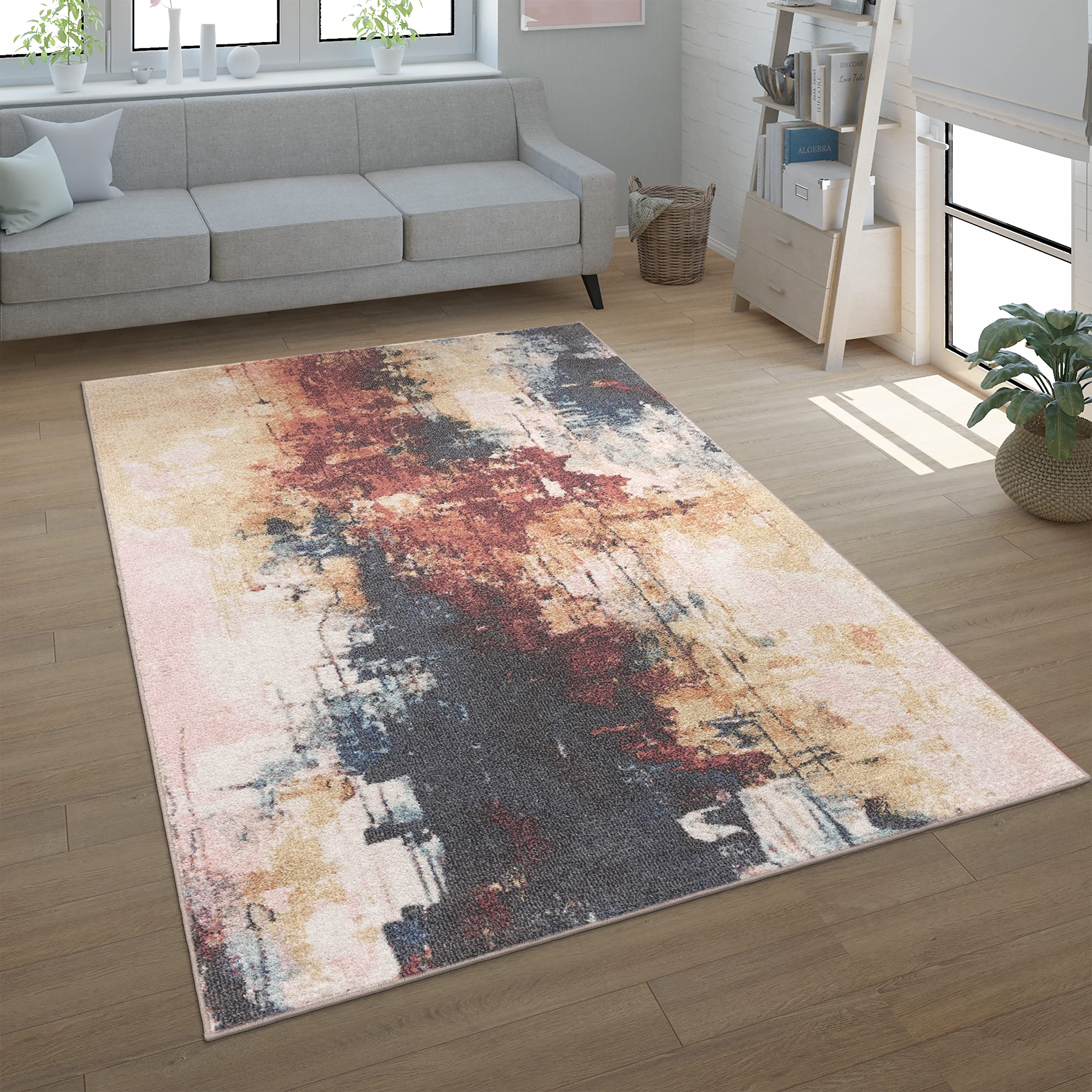 Paco Home Teppich Wohnzimmer Schlafzimmer Kurzflor Modern Vintage Muster Abstrakt Farbverlauf, Grösse:160x220 cm, Farbe:Bunt