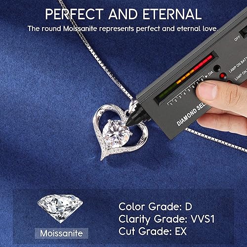 Miniatura 4 de MOOSEA Collares con colgante de corazón de moissanita para mujer, 1-3 quilates de color D VVS1 de plata esterlina 925, regalos de cumpleaños