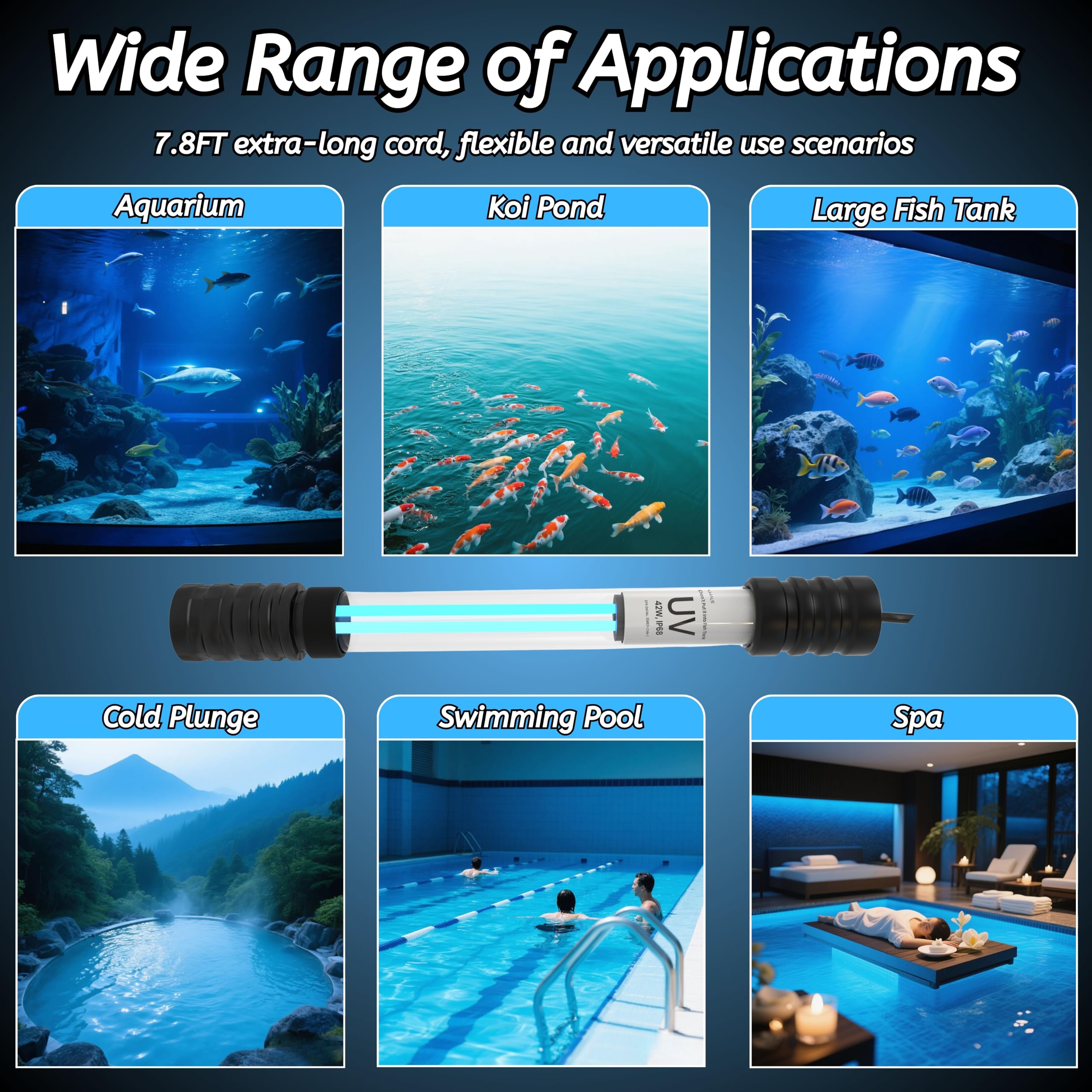 Luce UV per laghetto per acquario, chiarificatore UV per laghetto da 100-2000 galloni, filtro UV per laghetto koi, spa, grande acquario con luce UV, per controllo delle alghe e stagni