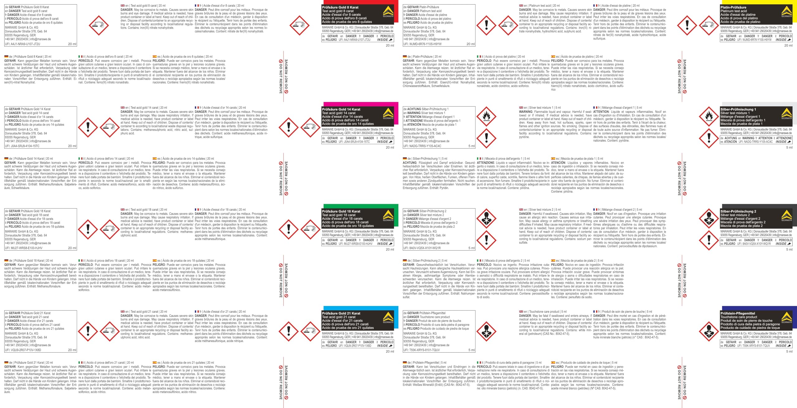 Acides d'essai – Détermination simple du nombre de carats – Test fiable et rapide de l'or, de l'argent et du platine
