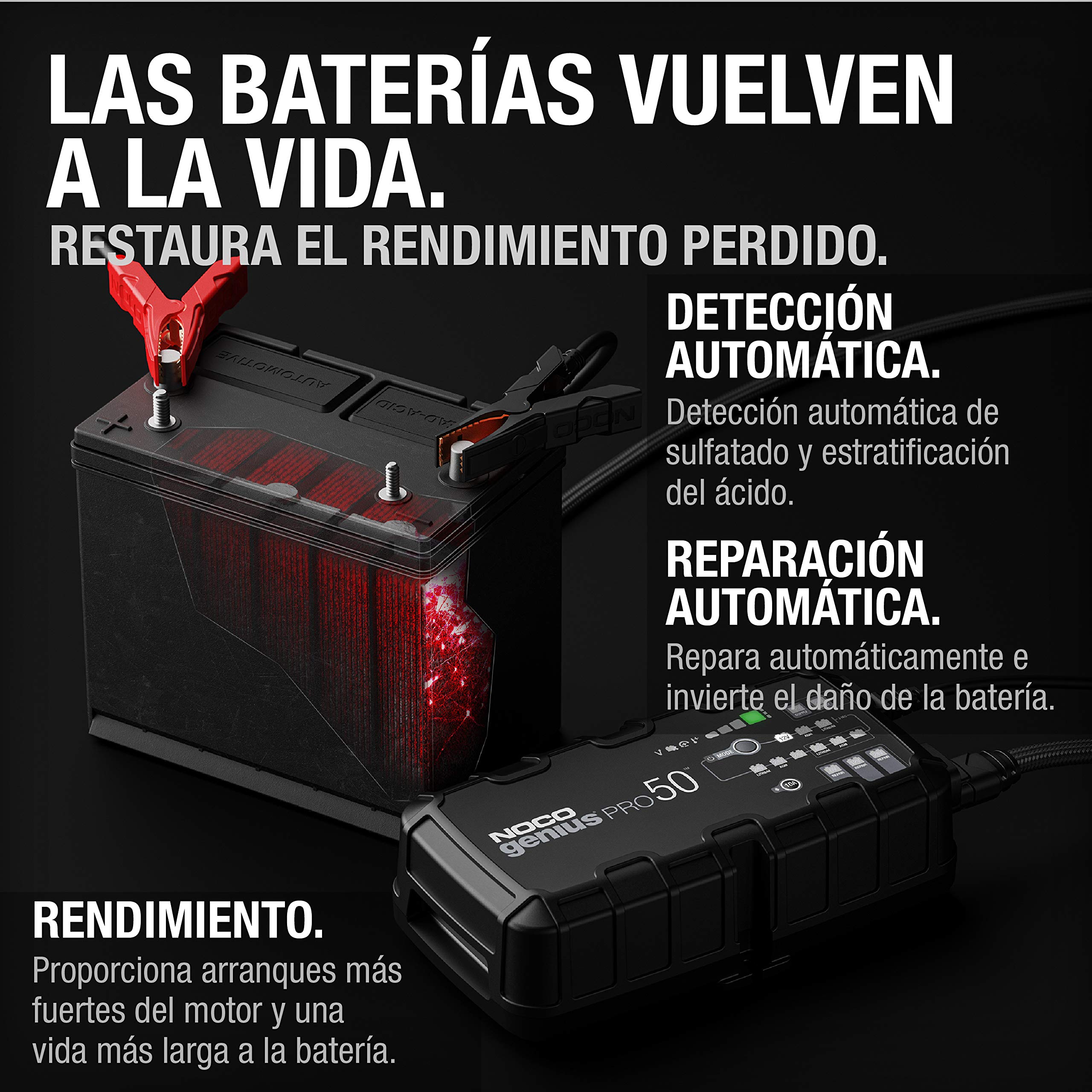 NOCO GENIUSPRO50: Cargador Profesional Inteligente de baterías 50A 6V/12V/24V – Mantenedor, desulfatador y Fuente de alimentación – Protección contra sobrecarga – para baterías de Plomo y Litio