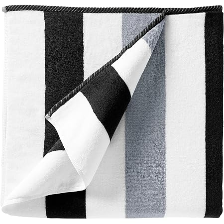 Cabana Beach Towel by Laguna Beach Textile Co, Oversized Black & Gray Summer Sunbathing and Pool Side Lounge Comfort, Plush Cotton Softness with Colorful Stripes, Large 70” x 35”