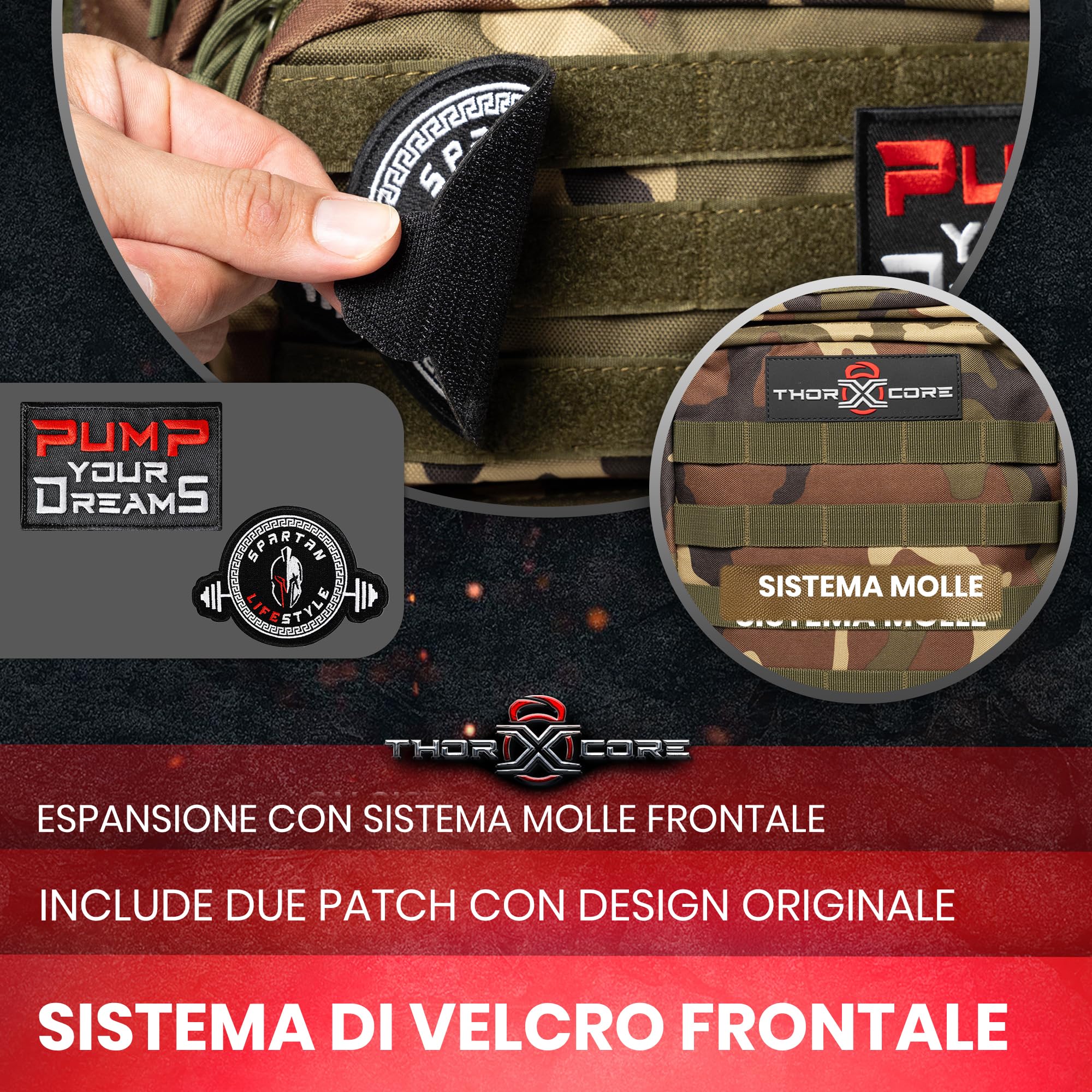 Zaino CrossFit | Zaino Tattico Militare 45L Impermeabile, Multitasche, per Palestra, Campeggio, Escursione o Viaggio – Robusto e Personalizzabile con Patch Inclusi