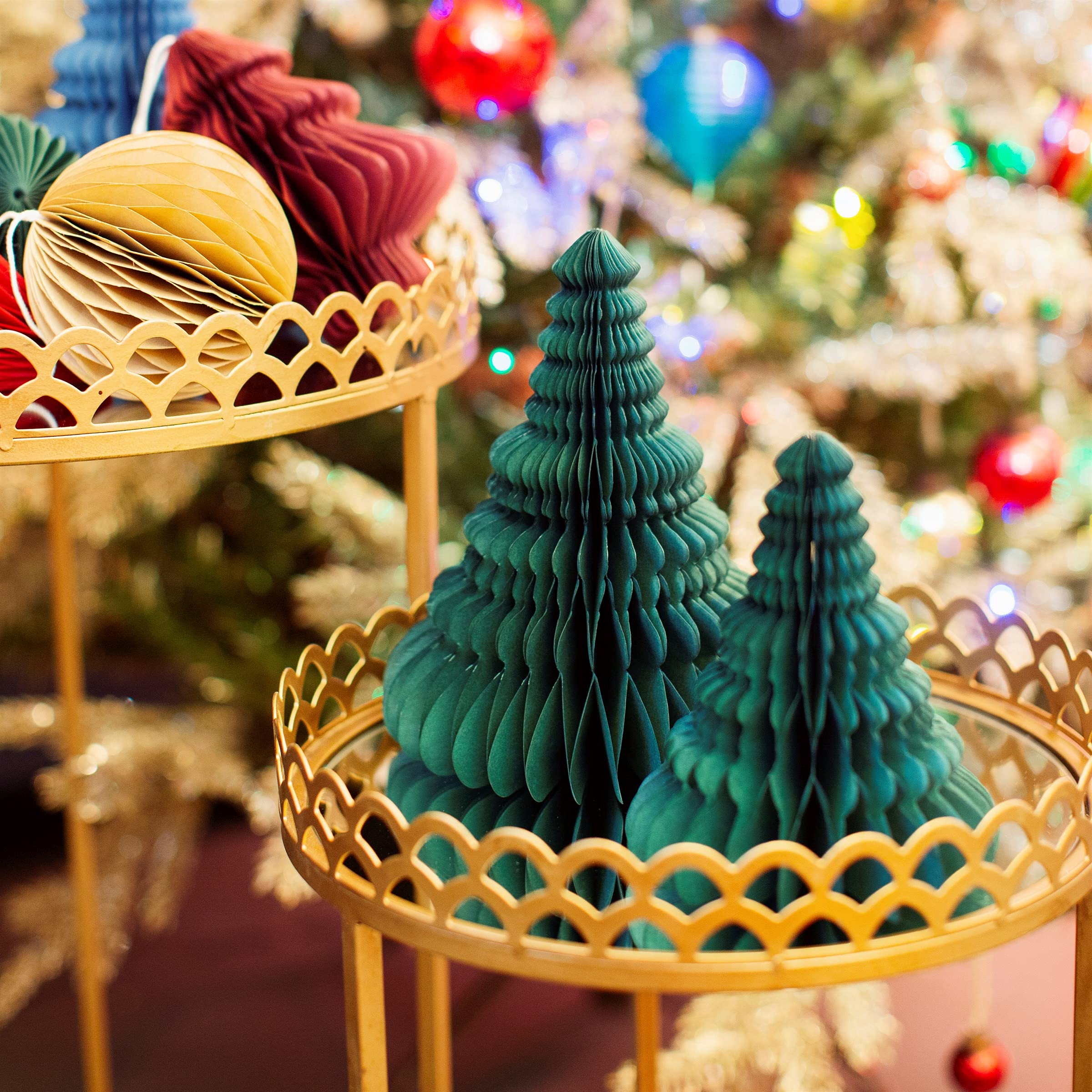 Sass & Belle Forest Green Honeycomb Tree Standing Decoration - Set of 2