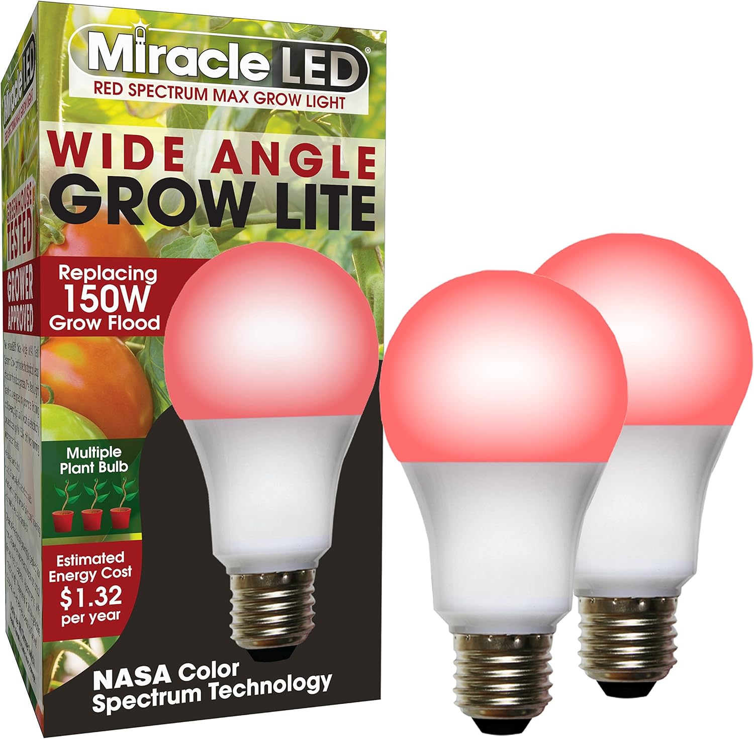 MiracleLED Almost Free Energy Red Spectrum Wide Angle LED Grow Light Replacing 150W (2-Pack), Red 150w