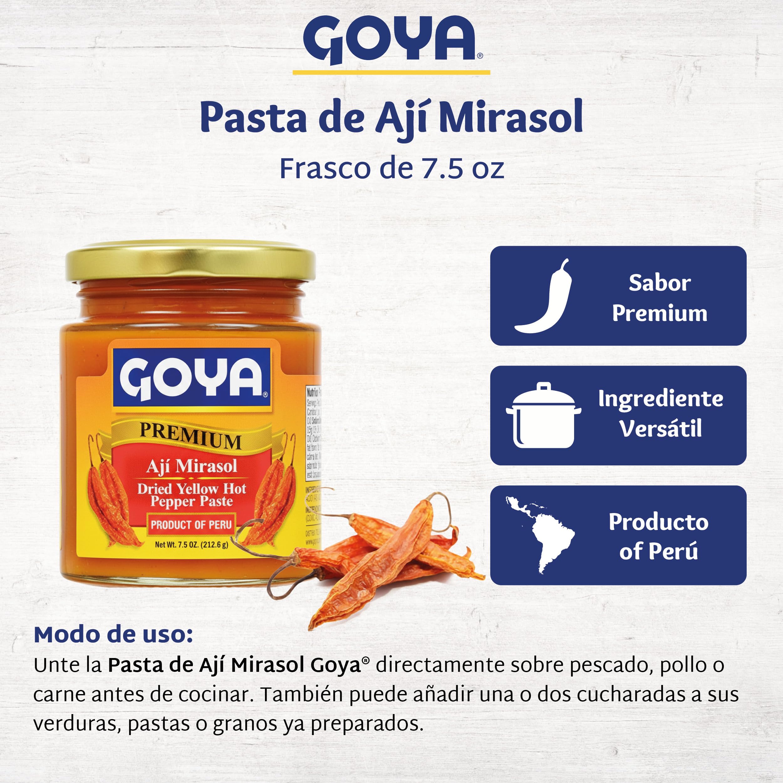 Ají Mirasol Paste by Goya, Dried Yellow Hot Pepper Paste for Latin Cooking, Mild–Medium Chili Paste for Sauces, Soups, Stews & Marinades, 7.5 oz Jar