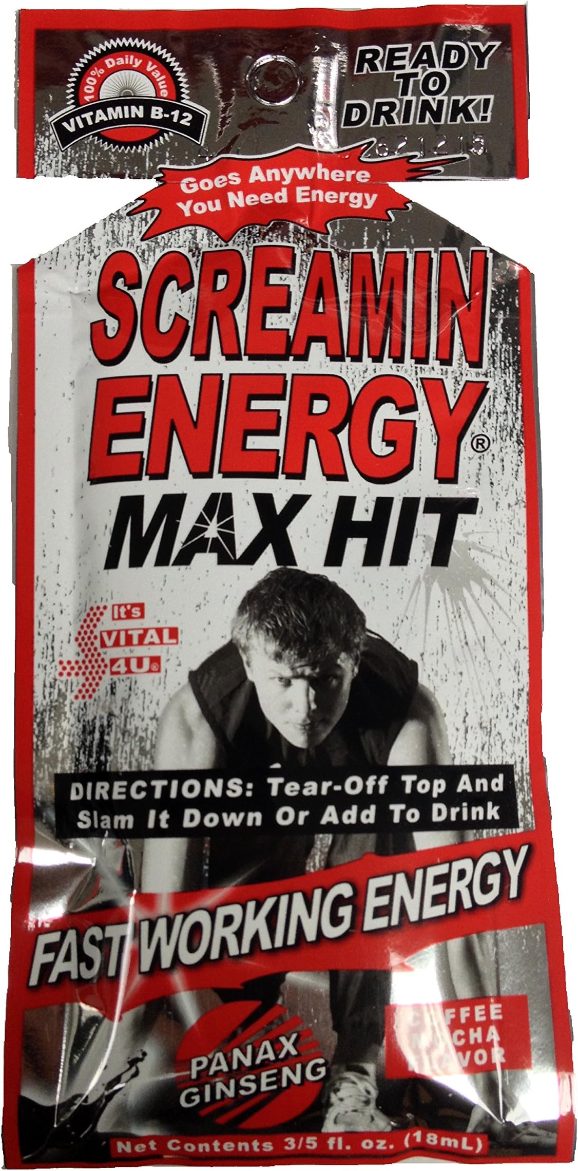 Screamin Energy Max Hit Energy Shot Panax Ginseng! Coffee Mocha Flavor- 24 Packs