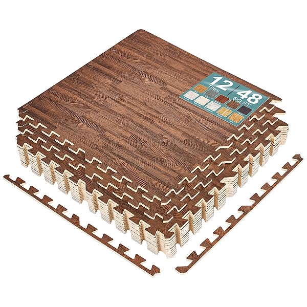 Sorbus Wood Grain Floor Tiles Foam Mat EVA Interlocking Mats Tile 3/8-Inch Thick Flooring Wood Puzzle Exercise Mats w/Borders - Home Playroom Basement, Apartment, Trade Show, Baby, Dance