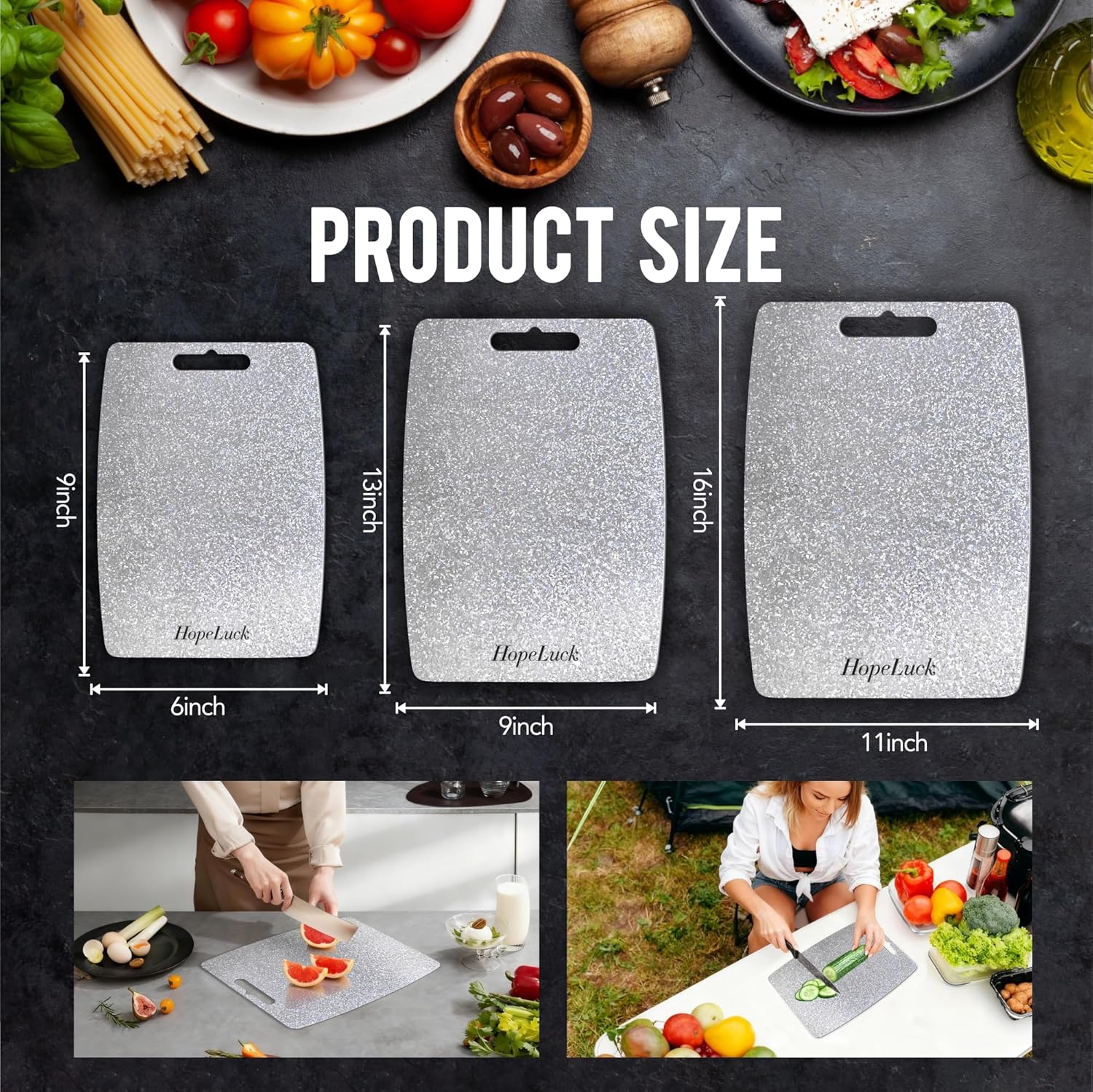 Titanium Cutting Board Set of 3, 100% Pure Titanium Cutting Boards for Kitchen, Double Sided Food-Grade Lightweight Metal Chopping Board for Meat Vegetables (16"*11"+13"*9"+9"*6")