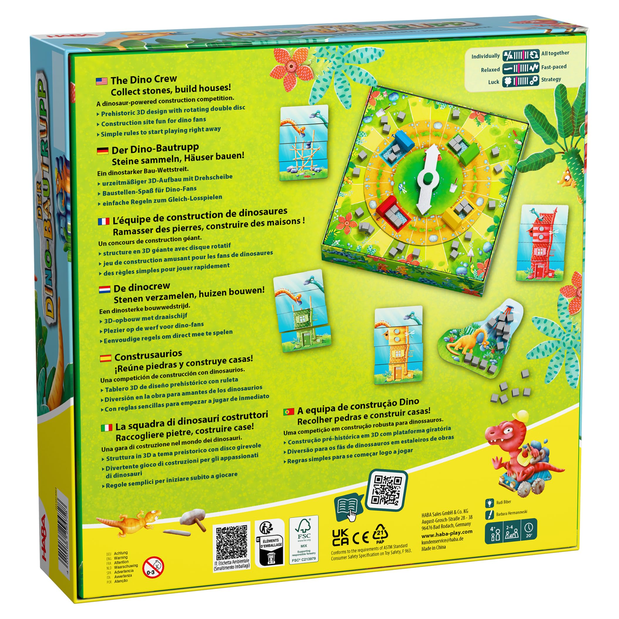 HABA Der Dino-Bautrupp – Spannendes 3D-Kinderspiel ab 4 Jahren mit Drehscheibe & Baustellen-Action – Fördert Motorik & erstes Zählen – Für 2–4 Spieler – 2013073001