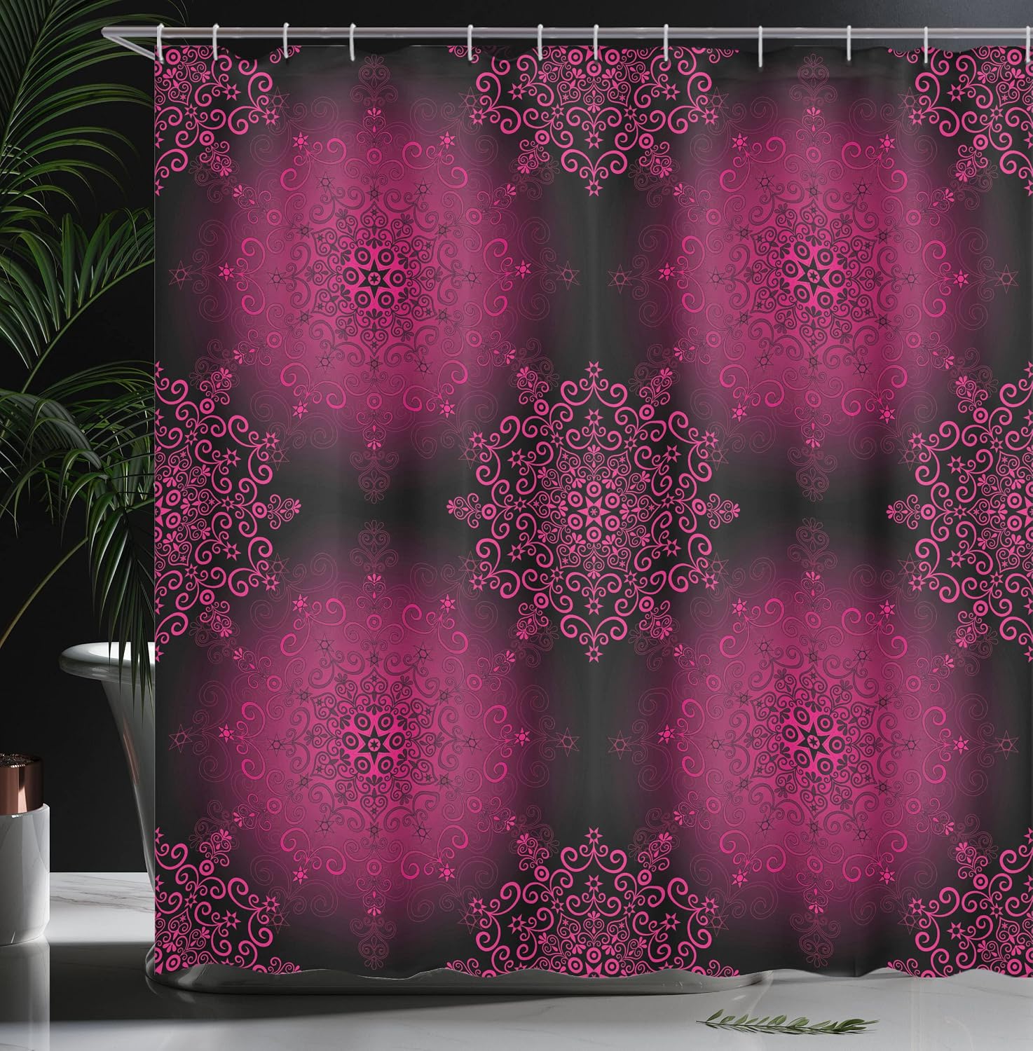 Ambesonne Purple Mandala Shower Curtain, Psychedelic Digital with Baroque Rococo Indie Design, Cloth Fabric Bathroom Decor Set with Hooks, 69" W x 75" L, Maroon Magenta