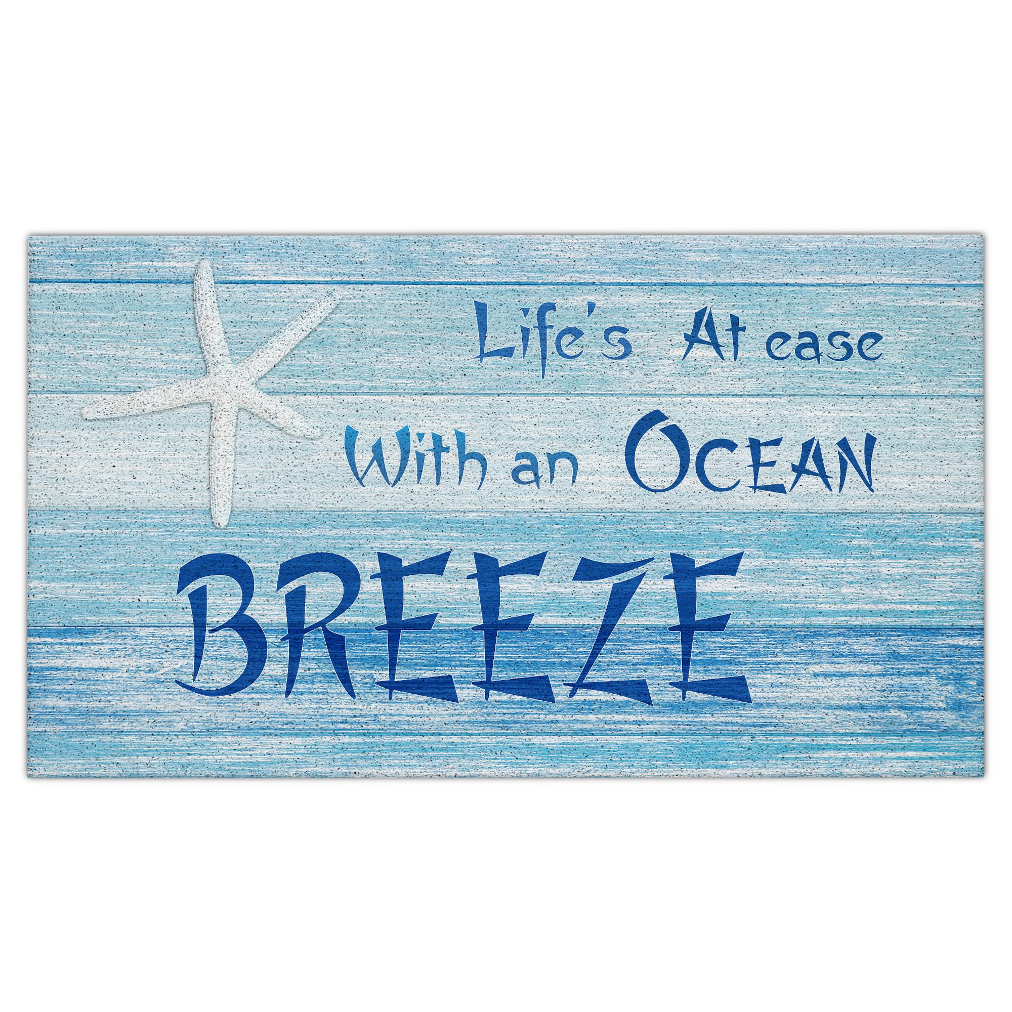 Jvpke Beach Door Mat, Life's at Ease with an Ocean Breeze Starfish Blue Beach Door Mat Indoor Outdoor Entrance Porch, Ocean Beachy Bath Mats for