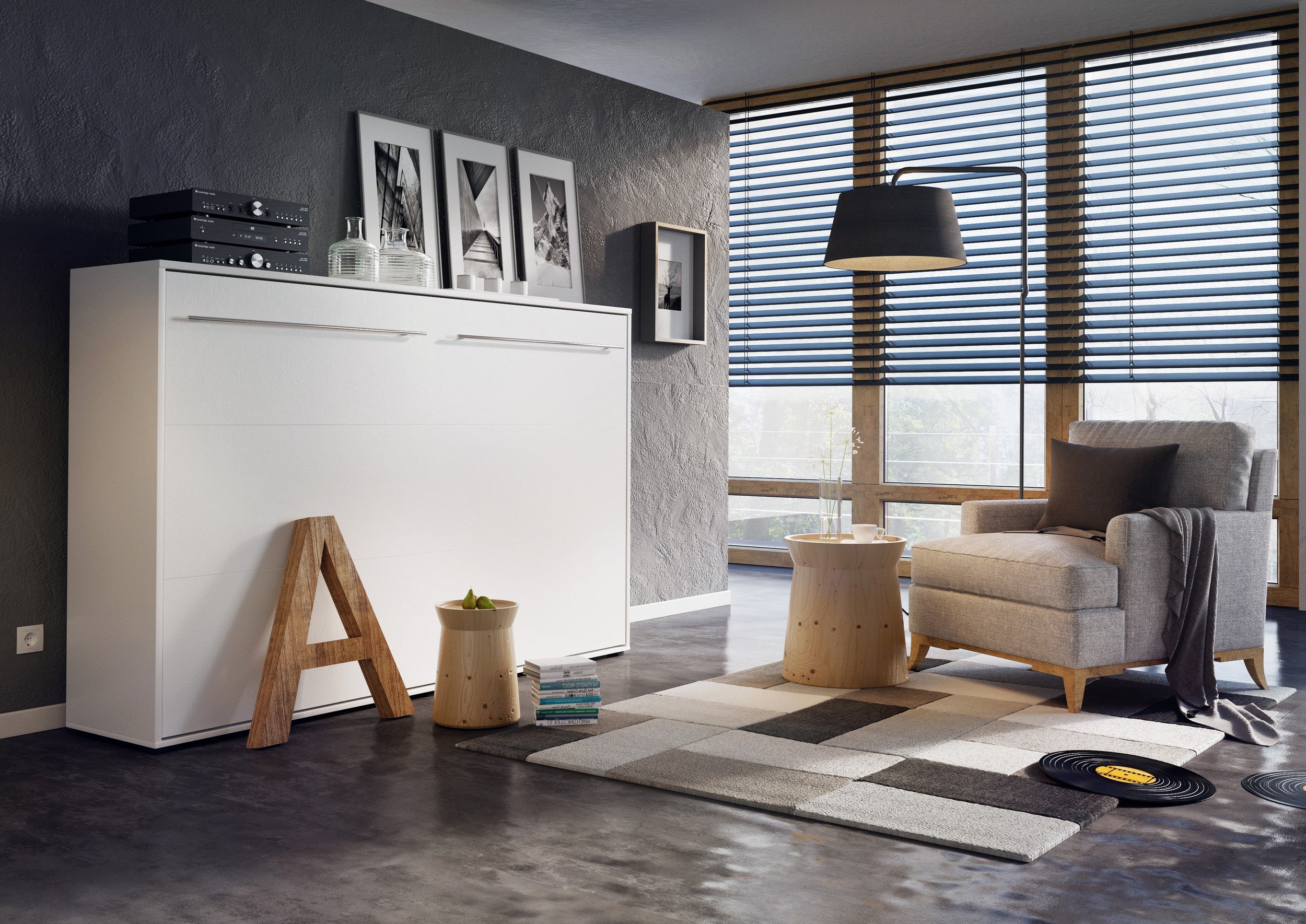 Schrankbett Concept PRO Horizontal, Wandklappbett, Bettschrank, Wandbett, Schrank mit integriertem Klappbett, Funktionsbett (90 x 200 cm, Weiß, Horizontal)