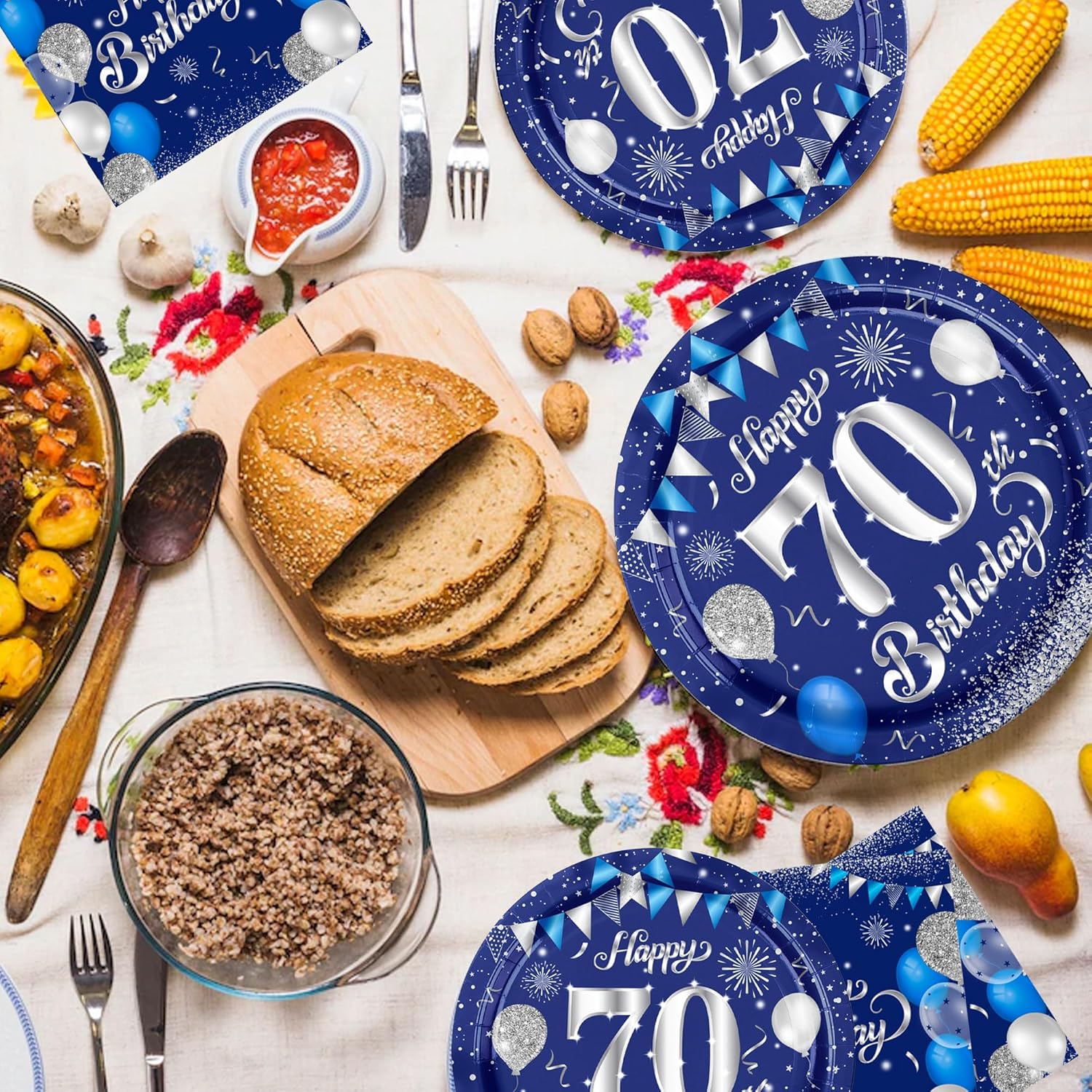 70th Birthday Decorations for Men, 96PCS 70th Birthday Plates and Napkins 70th Birthday Party Decorations for Men Blue and Silver Men 70th Birthday Party Supplies for 70 Year Old Men Serves 24 - Image 5