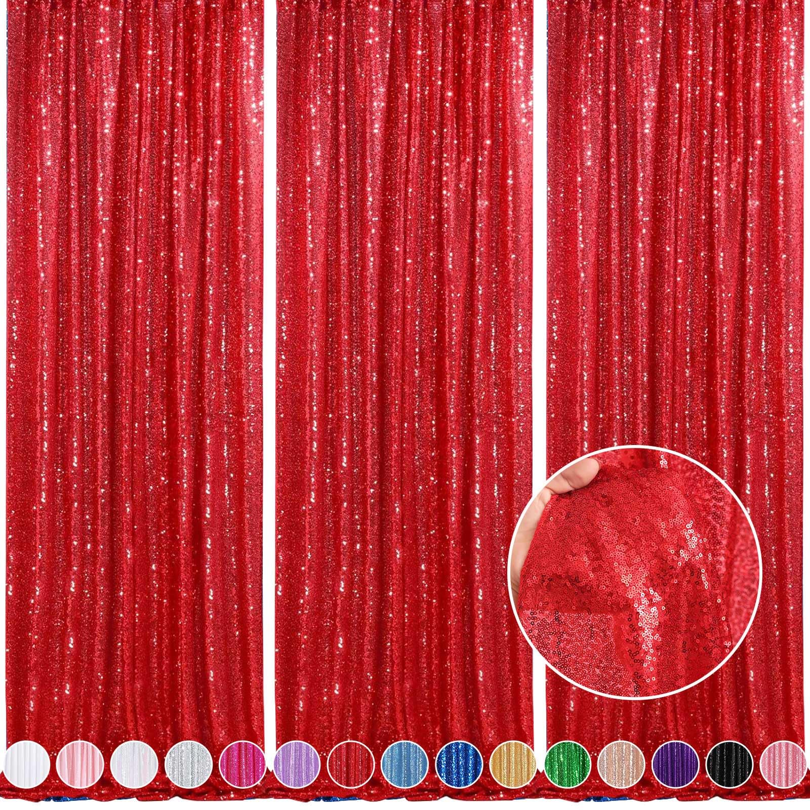 Curtains Birthday Sequin Backdrop 3 Pack 2Ft X 8Ft Party Photography Background Drapes Christmas Decorations Red 768351641470