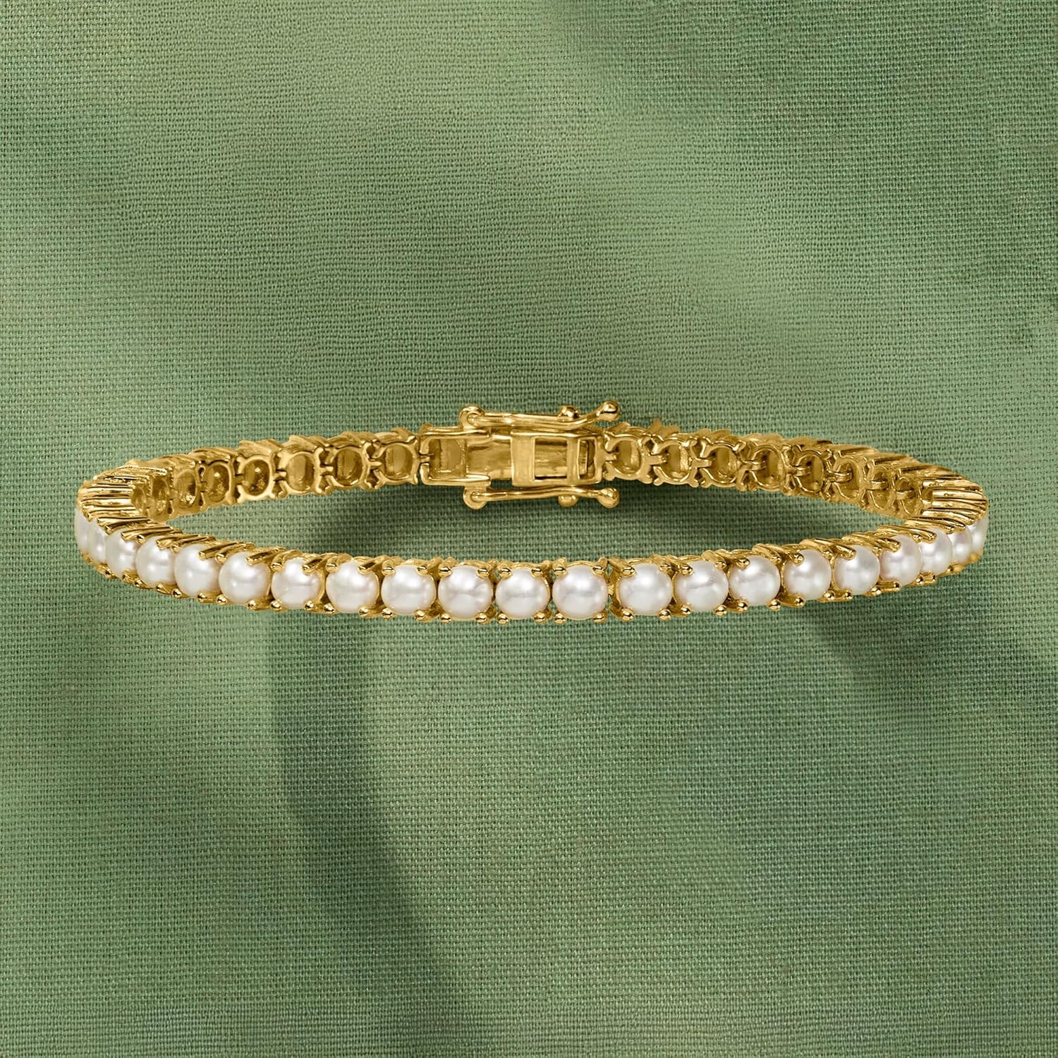Ross-Simons 4mm Cultured Pearl Tennis Bracelet in 18kt Gold Over Sterling