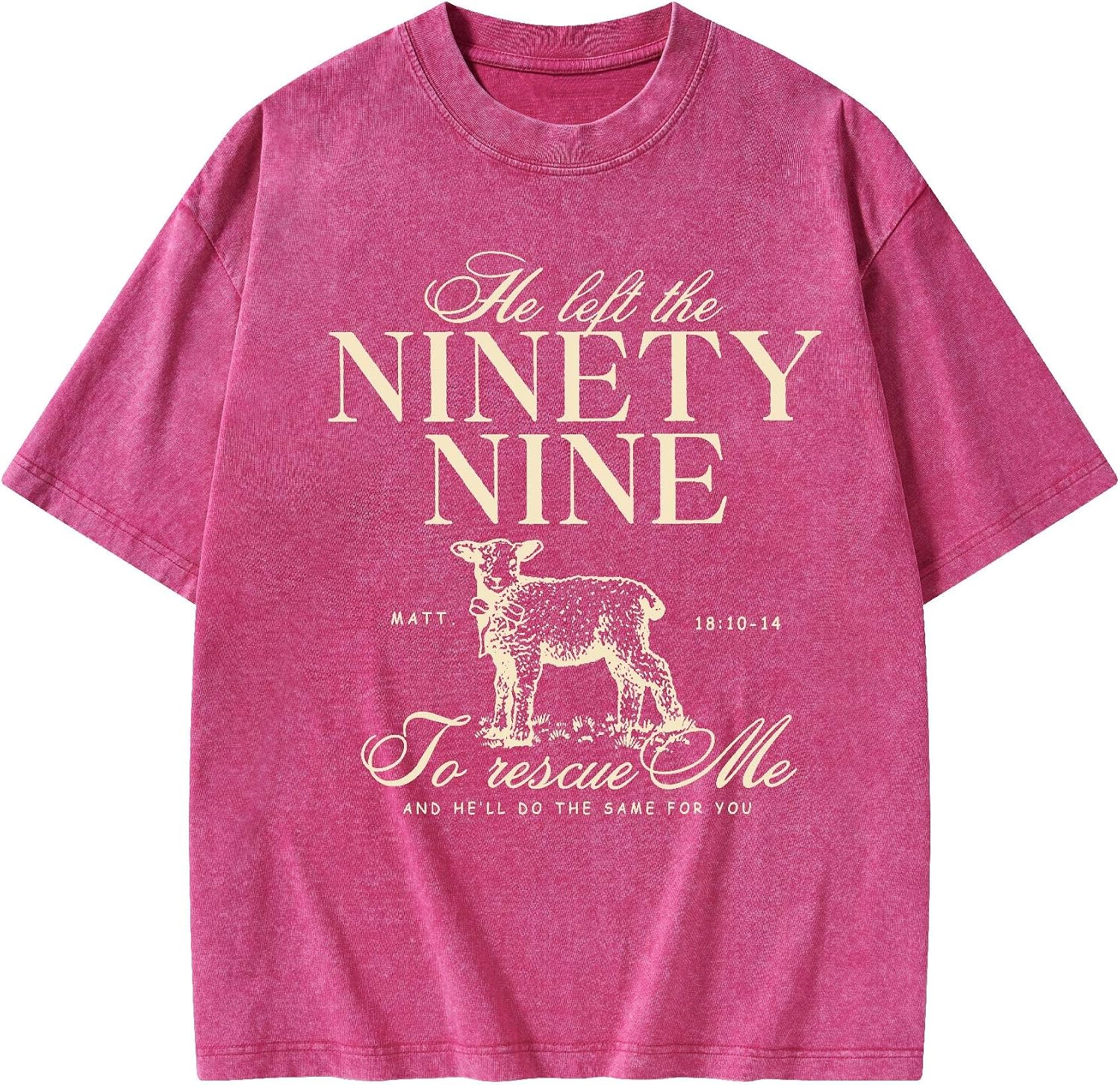 Christian Oversized T Shirt for Men Women - Lost Sheep Psalm 99 Faith Graphic Tees Vintage Washed Cotton Religious Jesus Gift