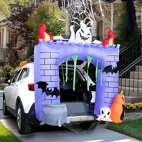 Miniatura 8 de Joiedomi Decoraciones inflables de Halloween de 6 pies para exteriores, decoración de maletero o auto, castillo embrujado de Halloween con LED