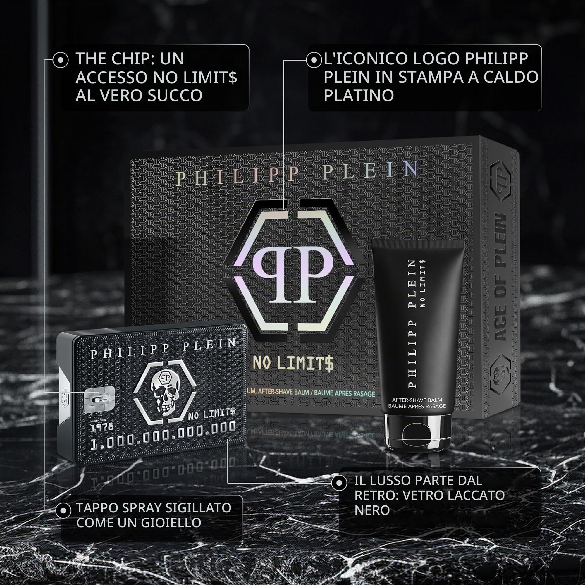 Philipp Plein – Ace of Plein Cofanetto Regalo Uomo con Eau de Parfum No Limits 50 ml e After Shave 50 ml – Profumo e Dopobarba Uomo – Note Orientali e Legnose –Woody Oriental