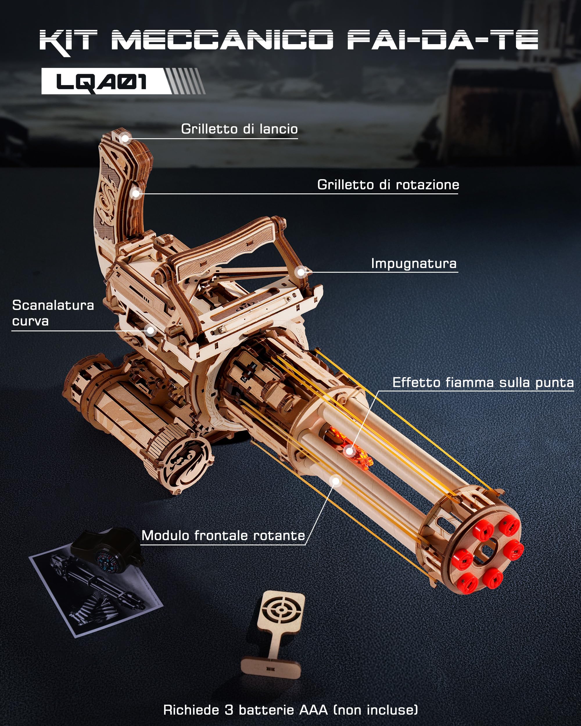 ROBOTIME Puzzle 3D in Legno per Adulti e Adolescenti,Kit Modello Meccanico Fai-da-Te 412 Pezzi,Lanciatore a Elastici,Regalo Creativo per Appassionati di Puzzle e Collezionisti,LQA01