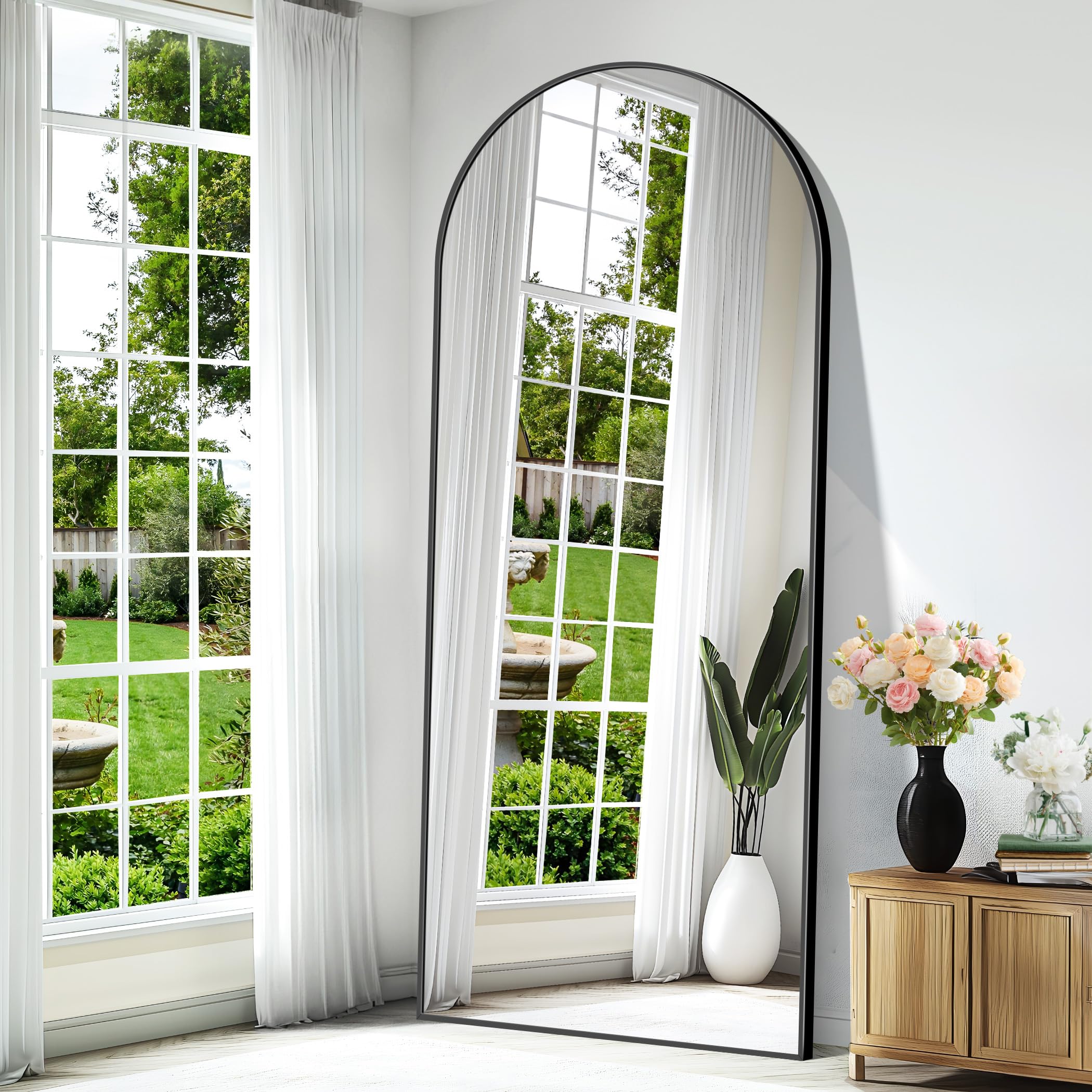 Weare Home Espejo de Cuerpo Entero, 179 x 65 cm Espejo de Pie Cuerpo Entero Curvado, espejo grande cuerpo entero Espejo de Pared con Marco de Aleación de Aluminio y Soporte para Sala Dormitorio(Negro)