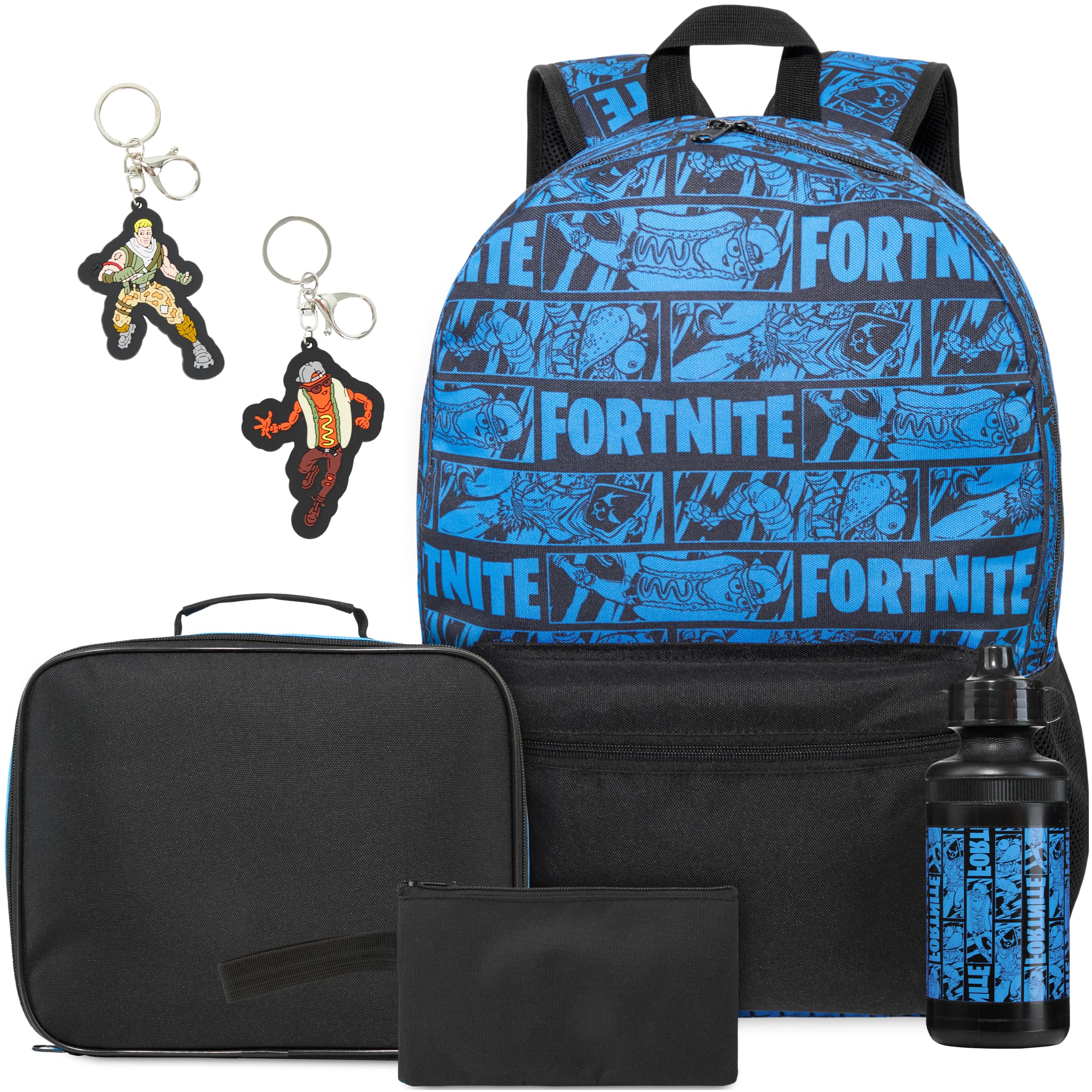 Get Trend Fortnite Sac a Dos Enfant Garcon Set, 6 Pièces avec Grande Sac à Dos 46cm, Sac Isotherme Repas, sans BPA Gourde Sport, Trousse Scolaire et Porte Clés, Cadeau Enfant
