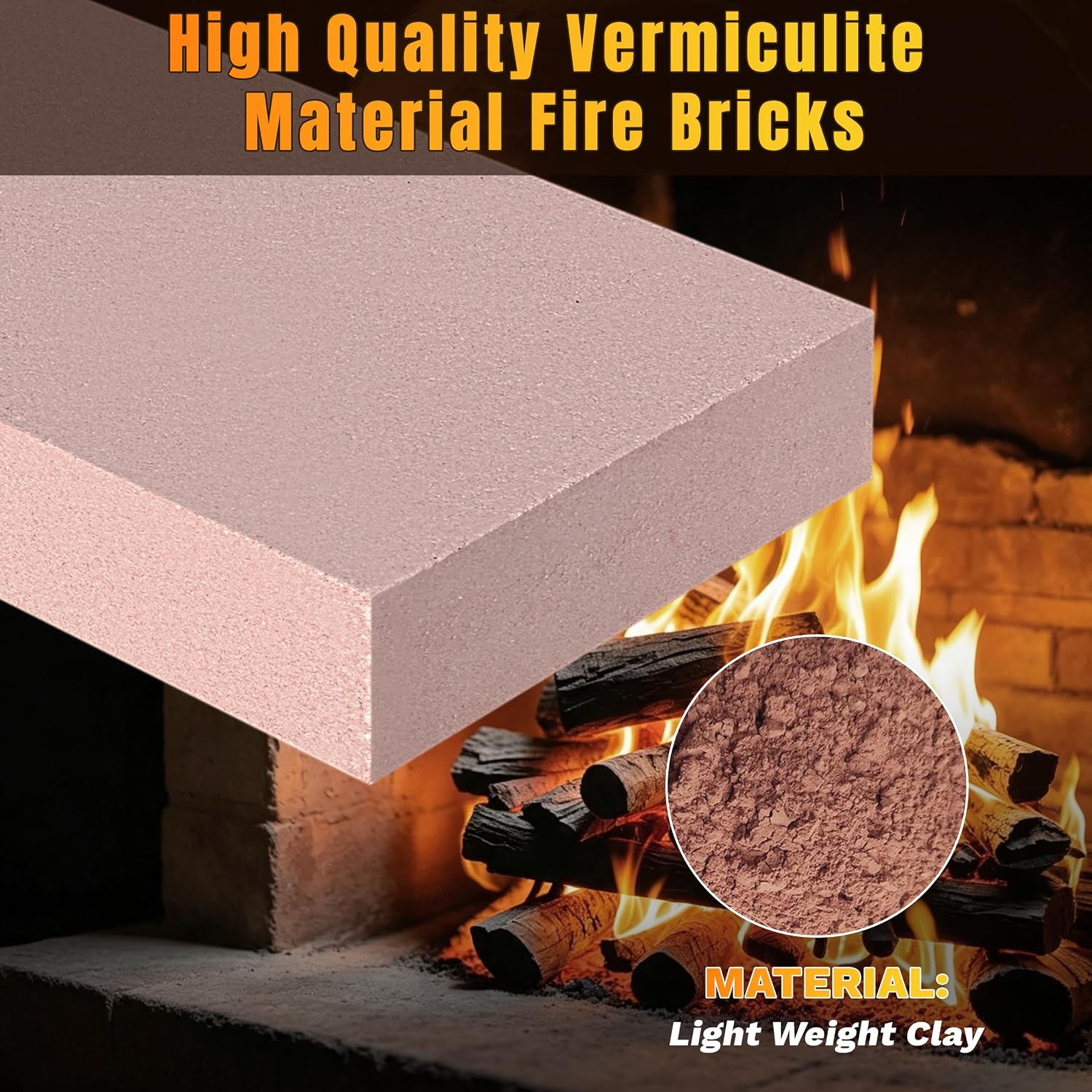 Fire Bricks, 9"x4.5"x1.25" Clay Material Food Grade Firebricks for Wood Stoves, Fireplaces, Pizza Ovens and Firepits, High Temperature Resistant Light Weight Waterproof Bricks for Woodstoves, 12Pieces