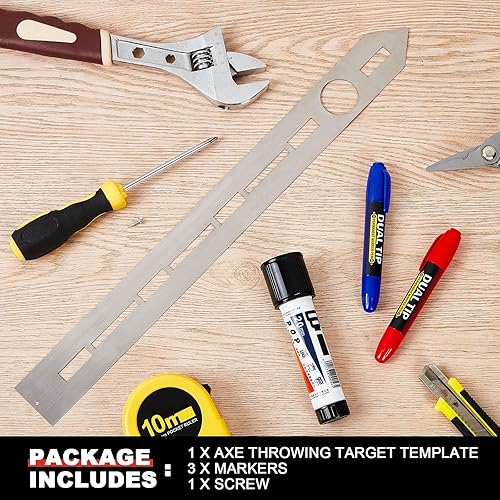Miniatura 4 de Plantilla de objetivo de lanzamiento de hacha, plantilla de acero inoxidable, plantilla de objetivo viene con 3 marcadores de hacha, tablero de tiro