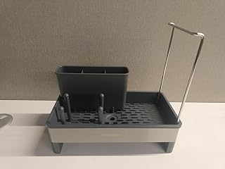 SONGMICS Kitchen Sink Organiser with Sponge Holder Sink Organiser for | Sink Organizer for Brushes, Tables, Soap, Space Saving, Rotatable Spout, Slate Grey and Silver, PAXTON Collection KCS55GN01