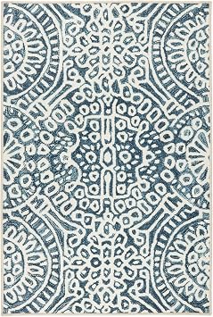 Dash & Albert Temple Ink Machine Washable Rug, 2 X 3 Feet, Blue Geometric Pattern