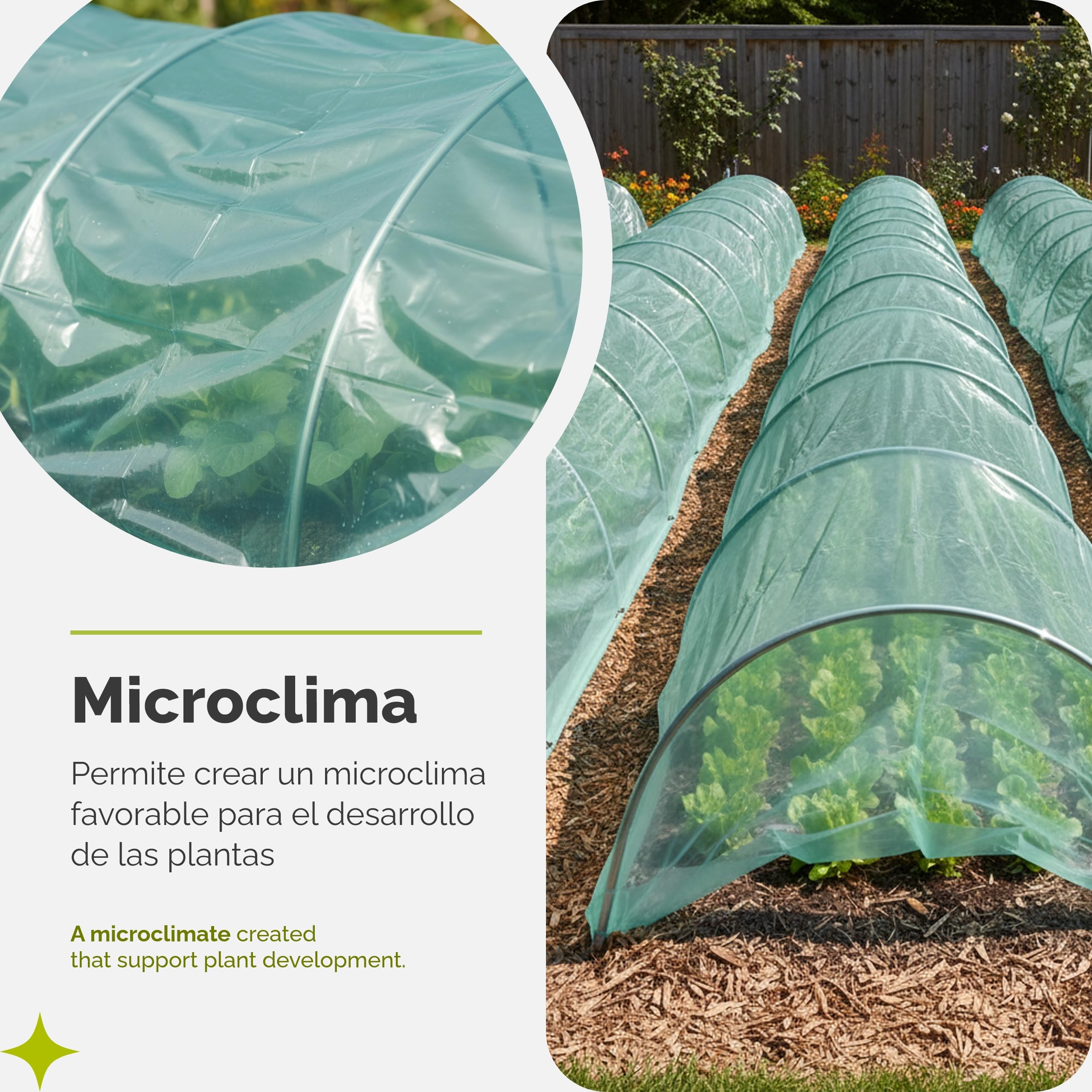 Garronda Plástico para Invernadero de Túnel 8x4 m Profesional - 3 Capas Cubierta Invernaderos Exterior Verde Translúcida 135μm Resistente al Viento UV Plástico Agrícola para Huerto y Jardín GD-0198