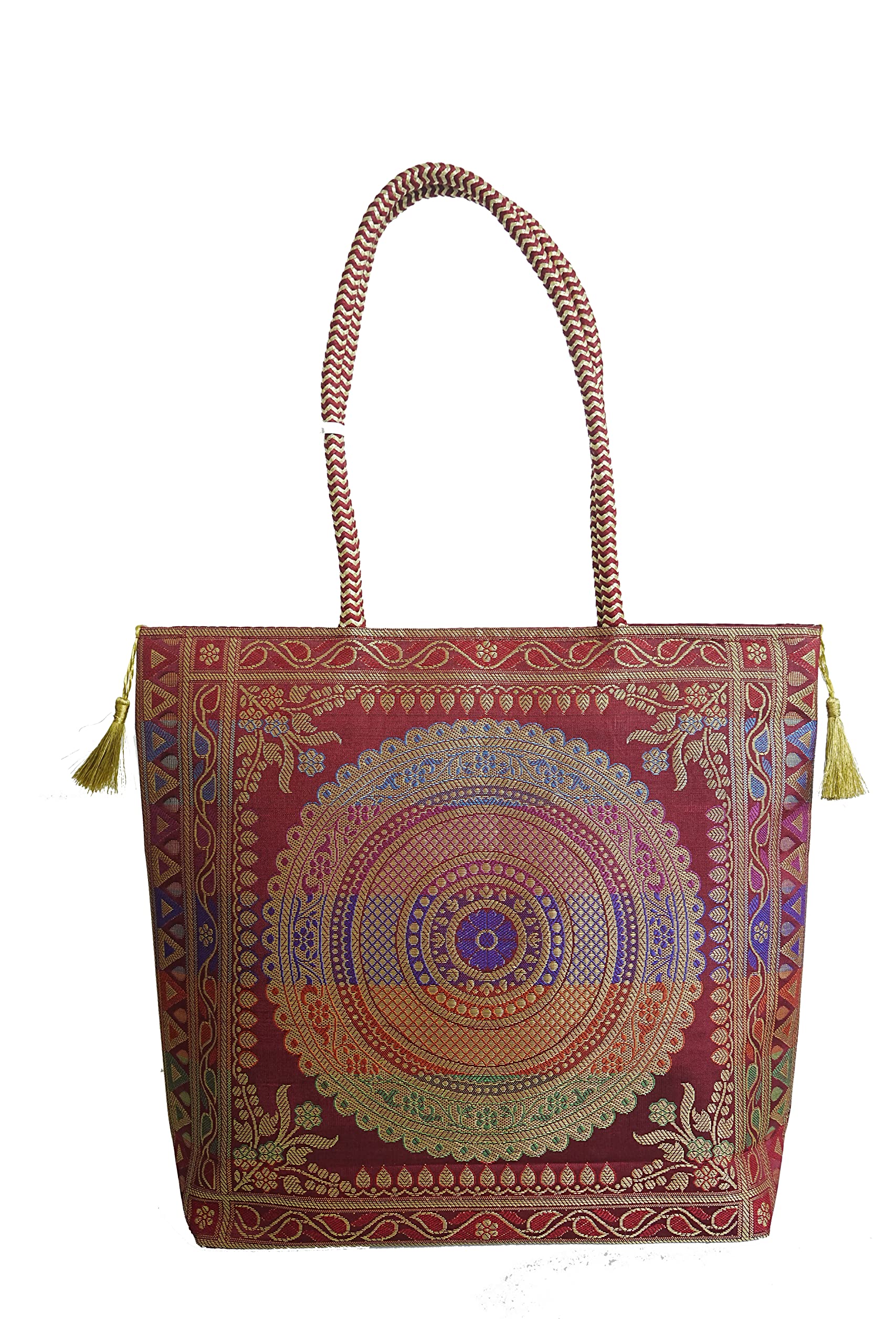 Nirvana Handicraft Silk Hand Bag/Shoulder/Tote Bag For Ladies (Medium, Leaves & Flower, Orange) (B09Z786M15) Amazon Price History, Amazon Price Tracker