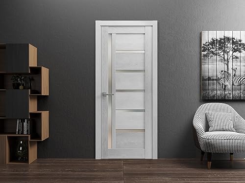 Miniatura 20 de Sartodoors Quadro 4088 36 x 96 Puerta abatible interior de ceniza de chocolate con vidrio esmerilado Puerta MDF maciza en estilo francés