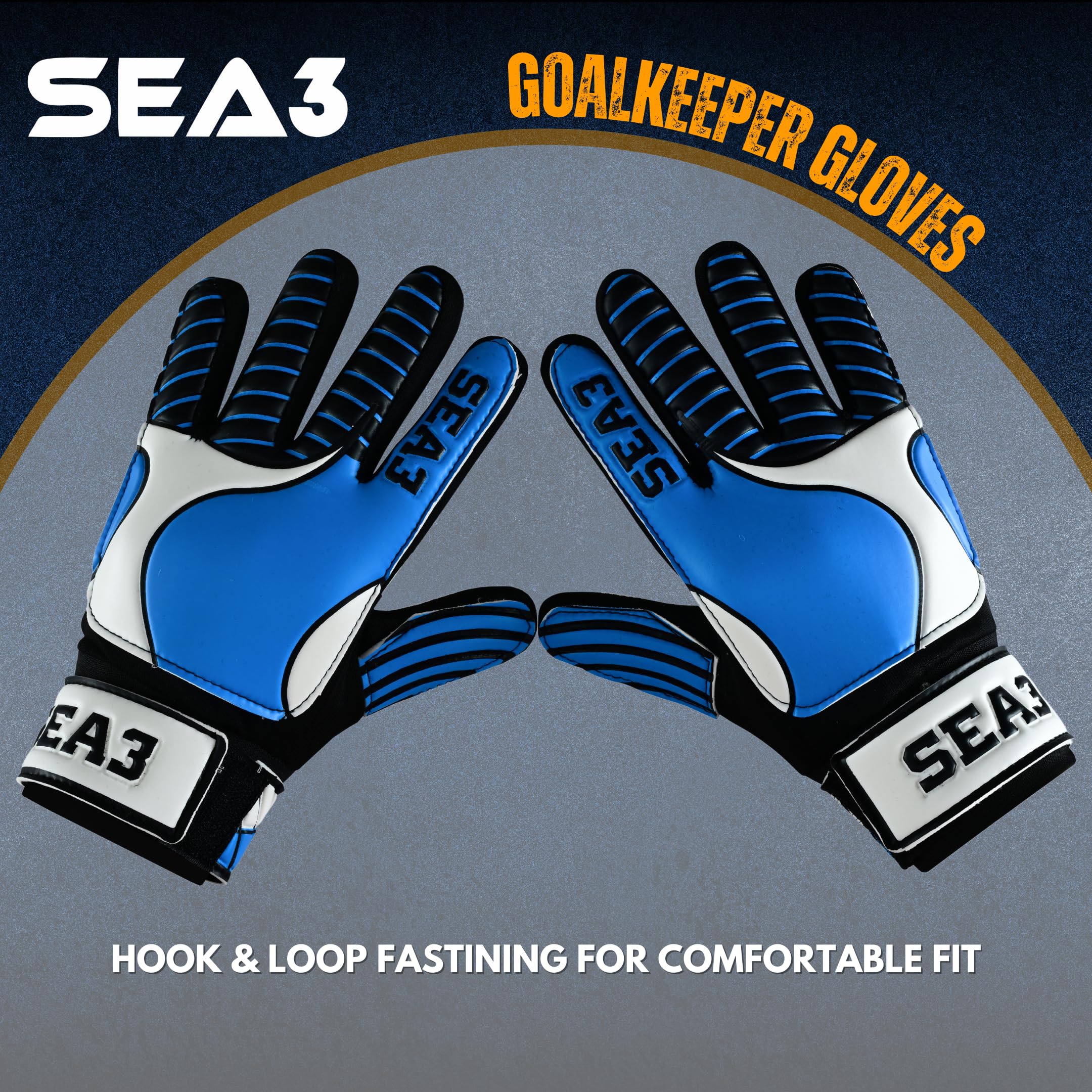 SEA3 Unisex Kids Boys Children's Junior Football Goalkeeper Sports Soccer Training Goalie Gloves, Blue - Size 2: Age 4 to 5 Years - Image 4