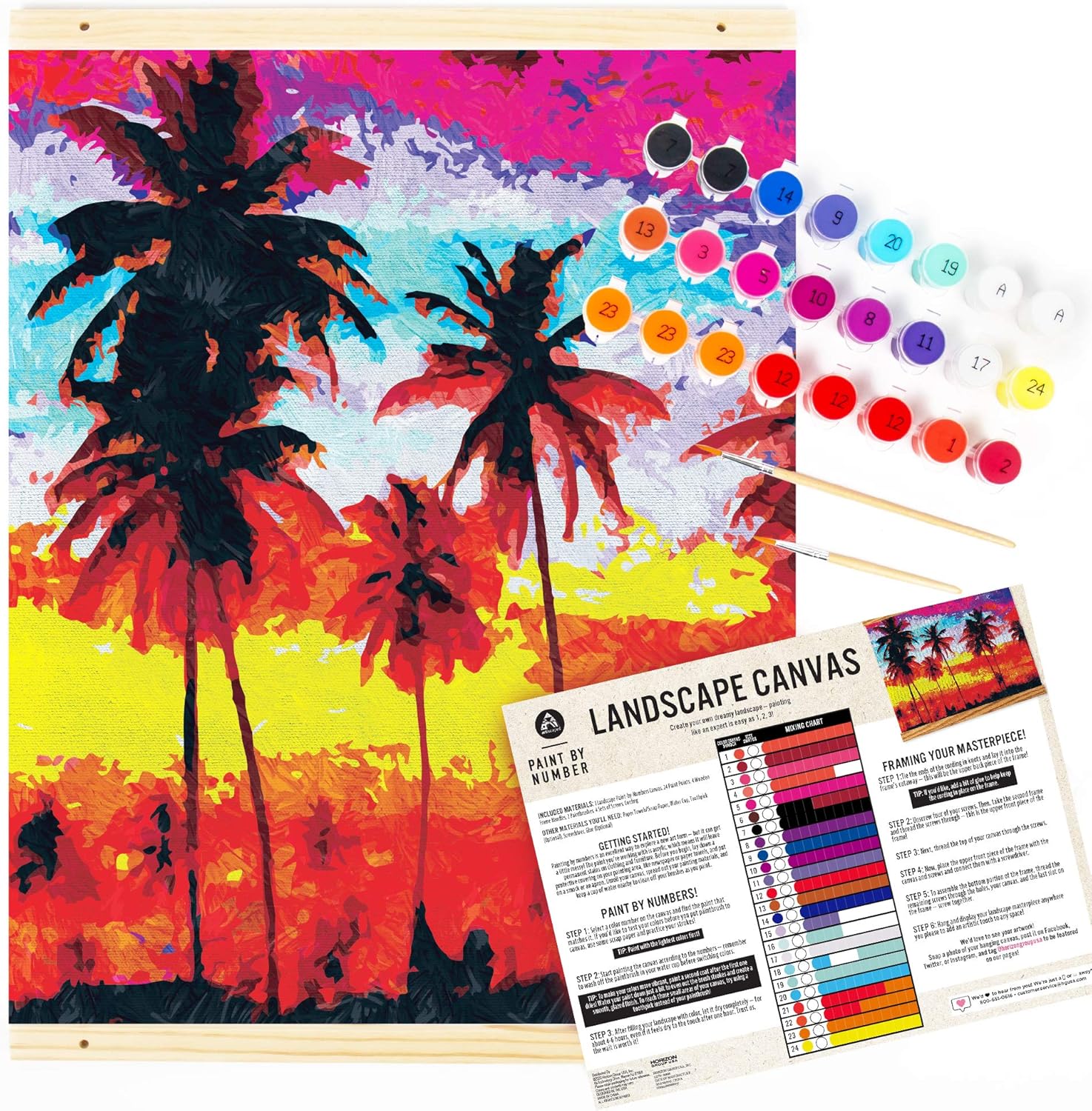 Horizon Group USA Paint by Numbers, Tropical Landscape Design on Cloth Canvas, 16” x 20”, Includes Wooden Frame & Paintbrushes, Acrylic Paints, Paint by Numbers for Adults, No Experience Needed