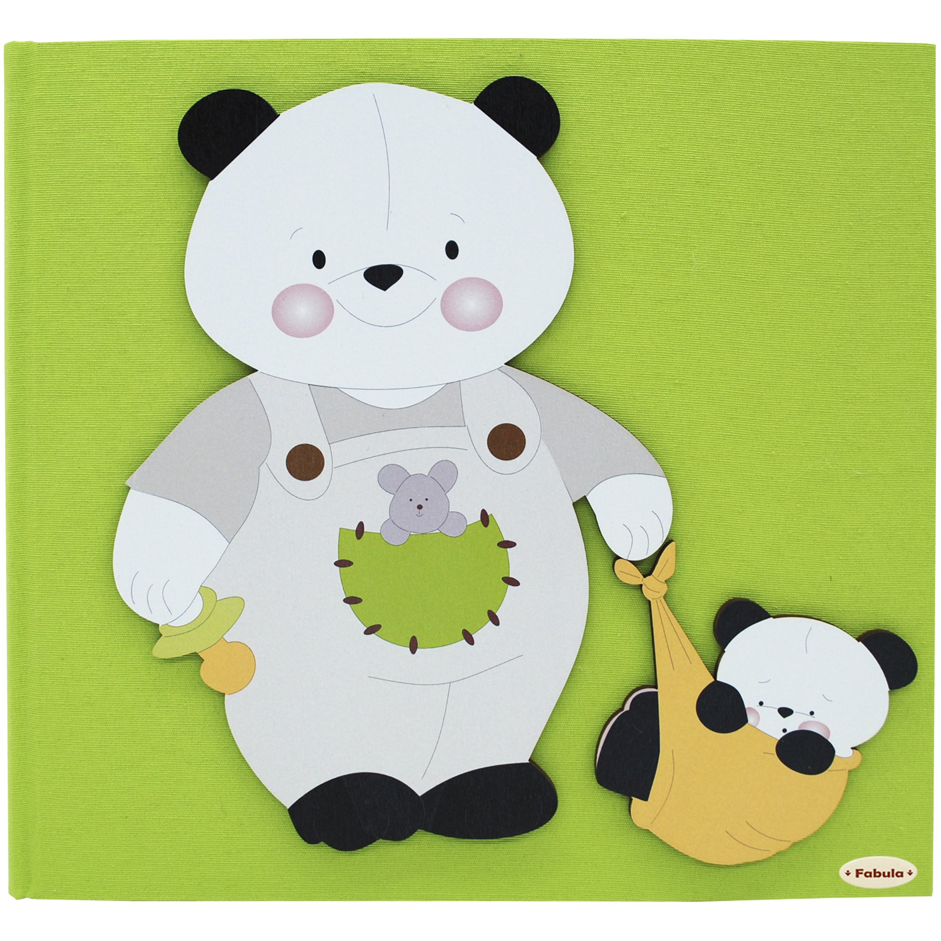 Fabula Linea Orso e Panda - Album Nascita Panda - Formato cm 24x30 con Copertina Verde 162 e Applicazioni in Legno - 4 Fogli DIARIO Nascita + 30 Fogli Bianchi per incollaggio Foto - cod. 15471n