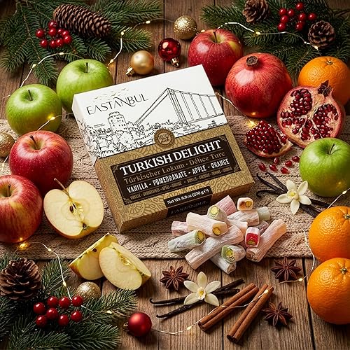 Miniatura 7 de Eastanbul Delicias Turcas, 250g, Palitos de Dulce de Delicias Turcas Rellenos de Pistacho con 4 Sabores Manzana, Naranja, Granada, Vainilla, Dulce