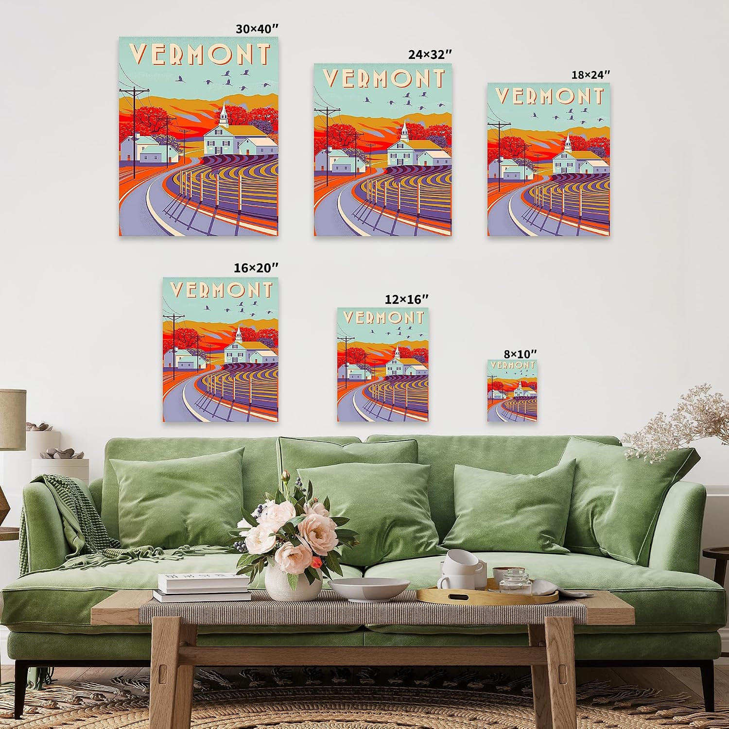 Poster Master Travel Canvas - Retro Vermont Print - Autumn Art - Housewarming Gift for Men, Women, Travel Lover - Scenic Wall Decor for Bedroom, Living Room, Office - 8x10 STRETCHED Canvas